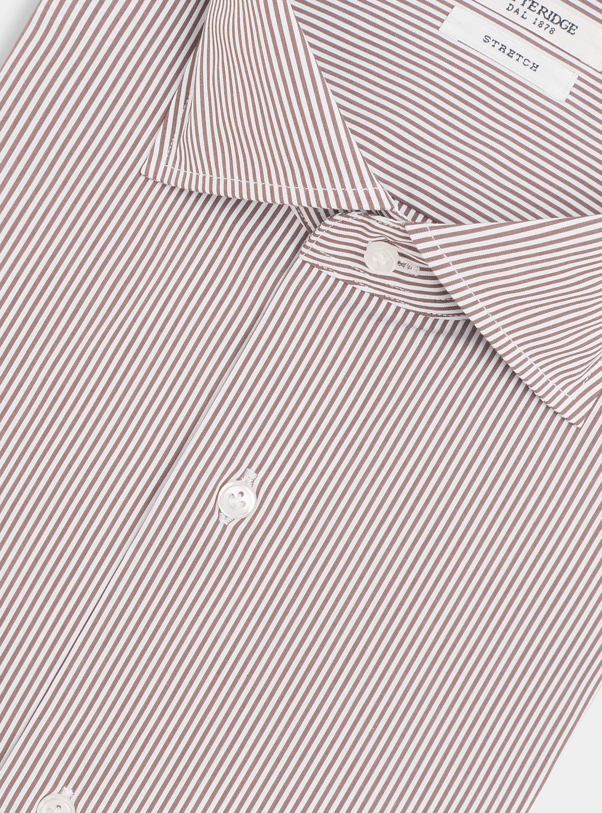 Camicia slim fit in popeline di cotone stretch rigato, MARRONE