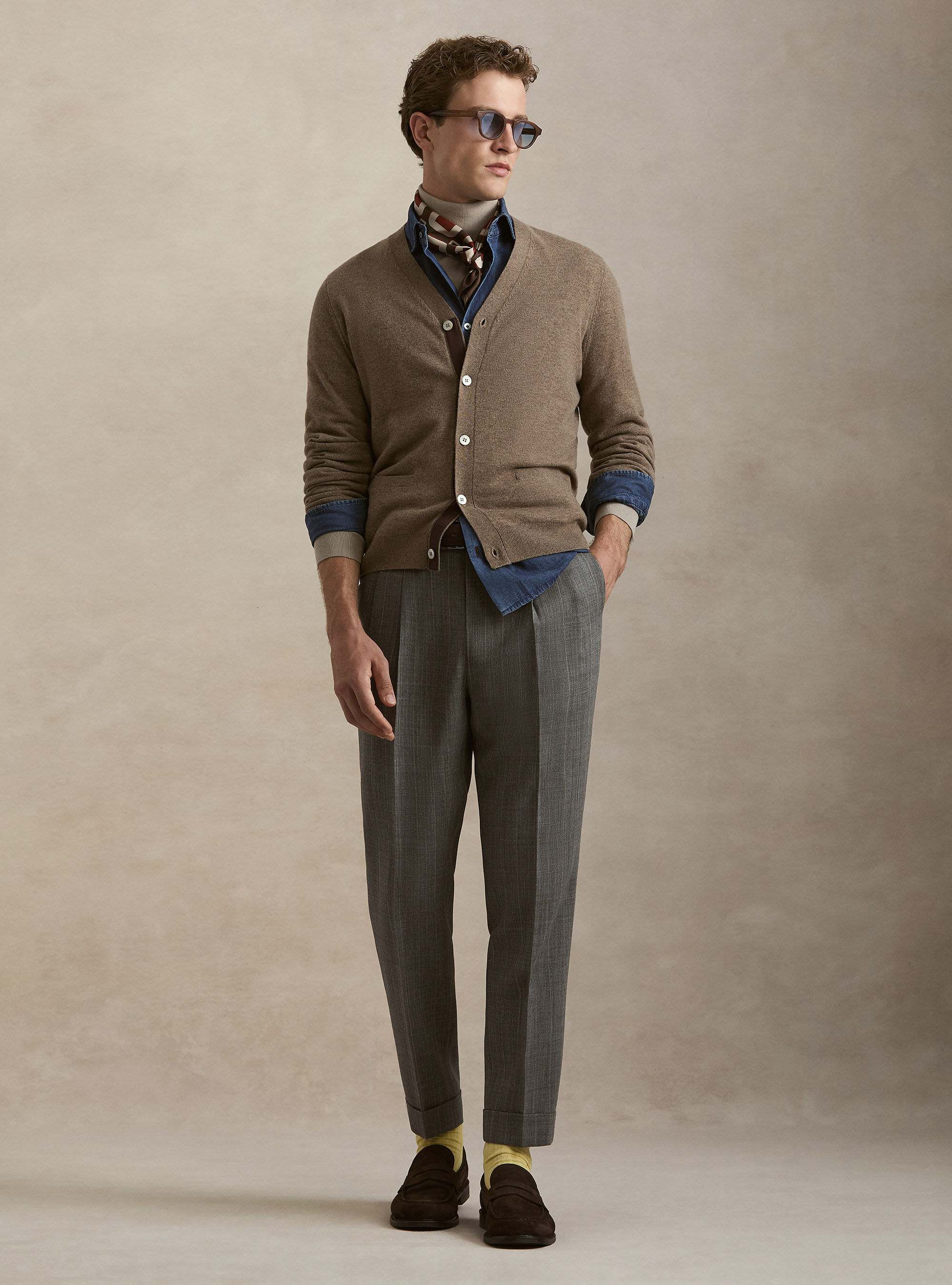 Cardigan boutonn&eacute; en lambswool et cachemire, BOUE