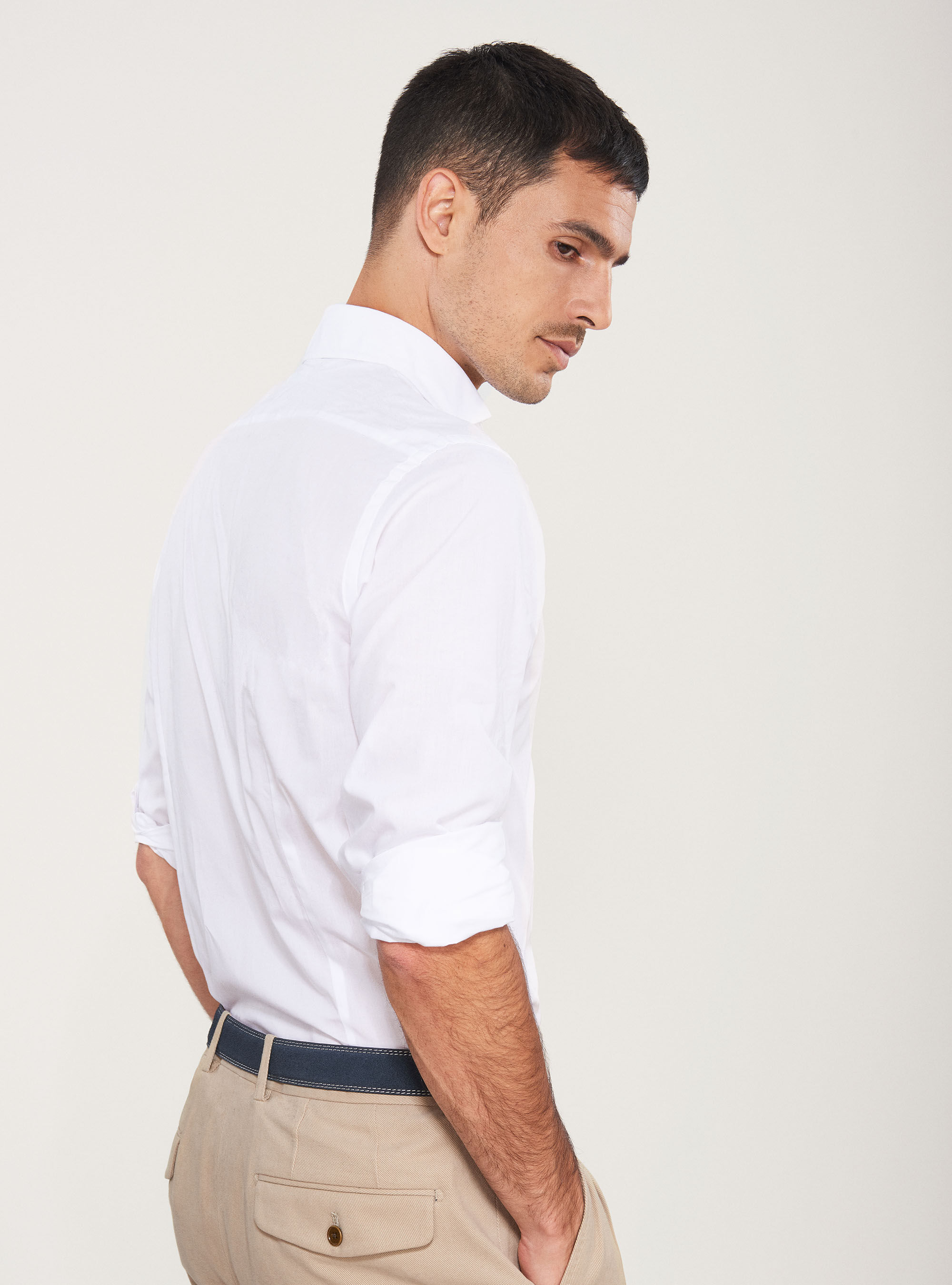 Cotton fil a fil French collar shirt, WHITE