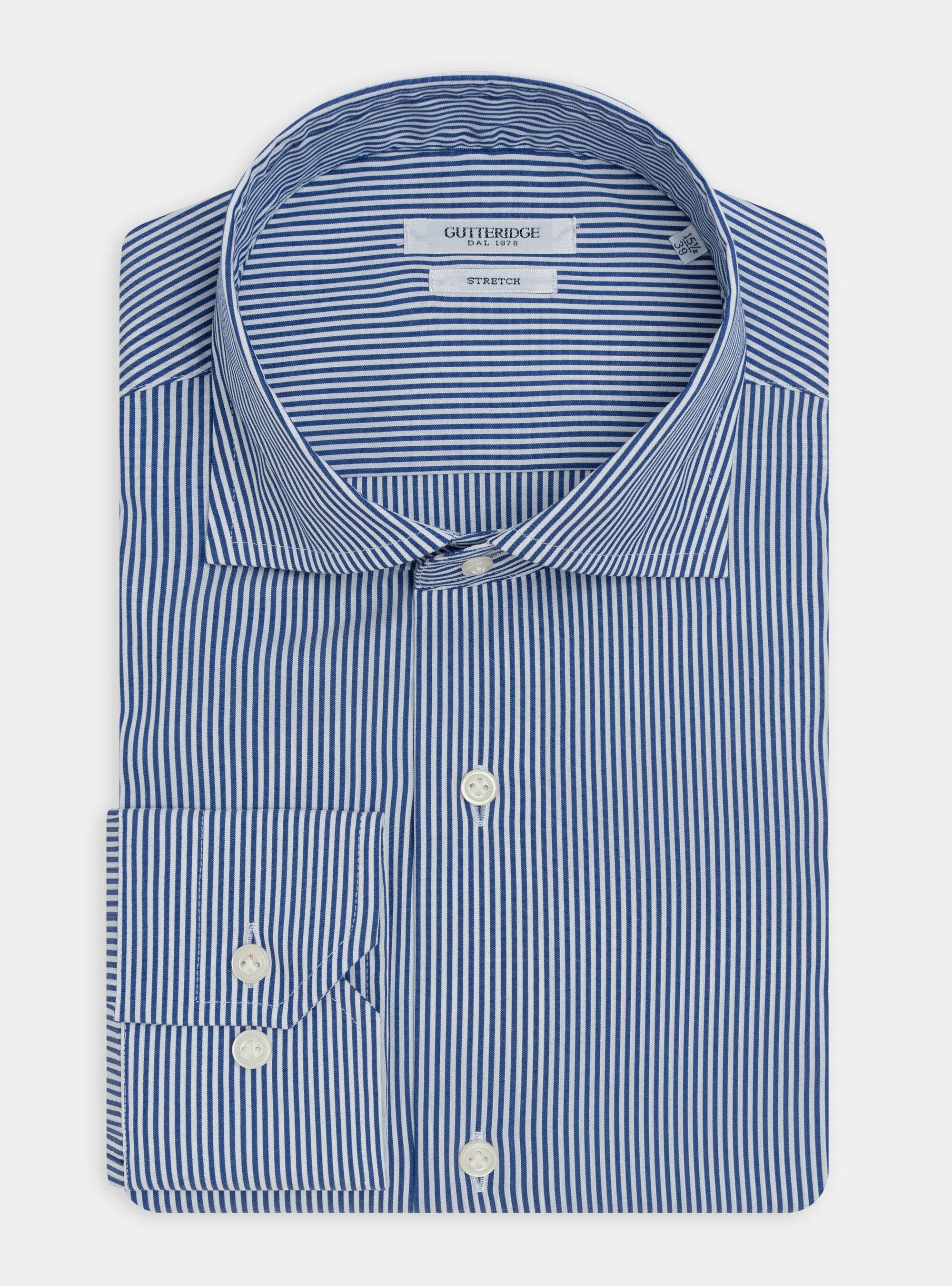 Camisa de popelina el&aacute;stica a rayas, AZUL MEDIO