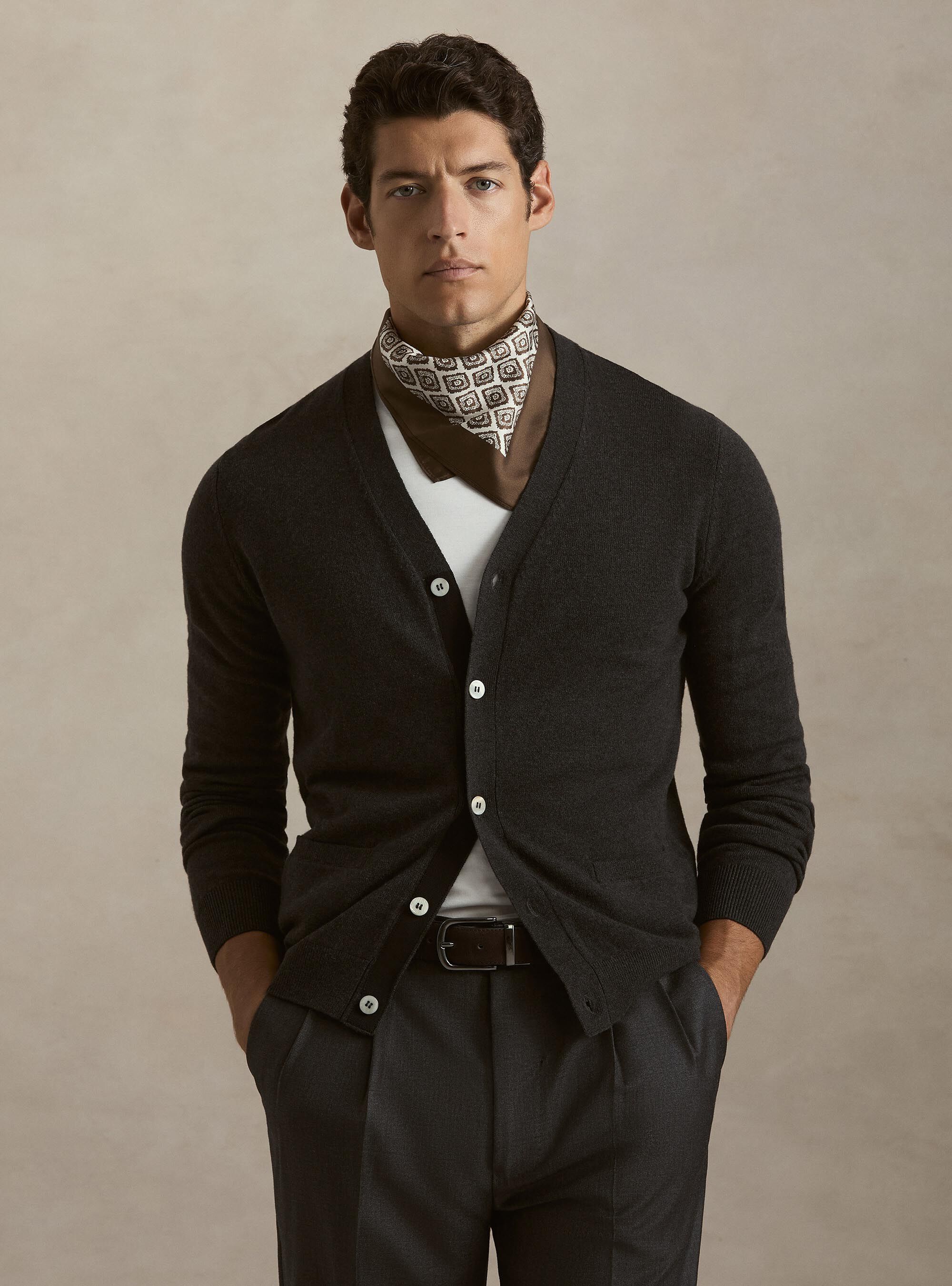 C&aacute;rdigan de punto en lana lambswool y cachemira, GRIS MARENGO