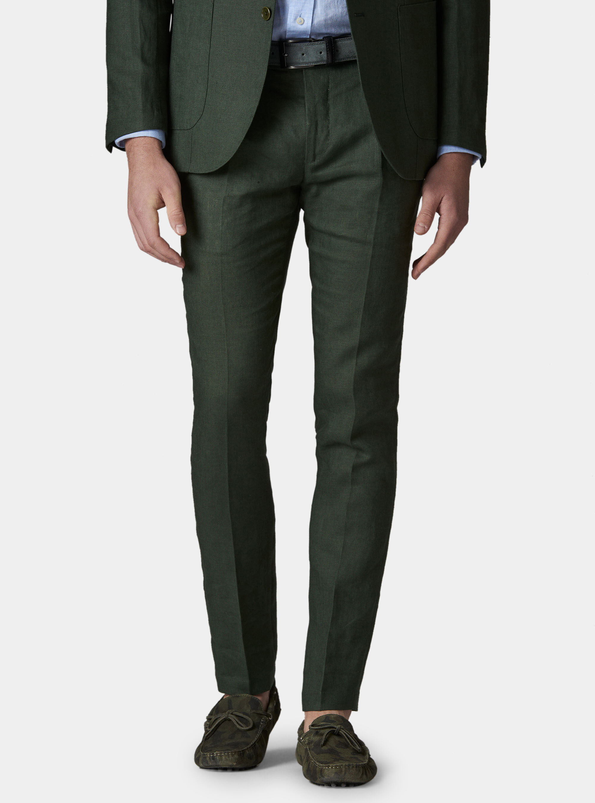 Pantalone con pince per abito in lino ritorto, VERDE