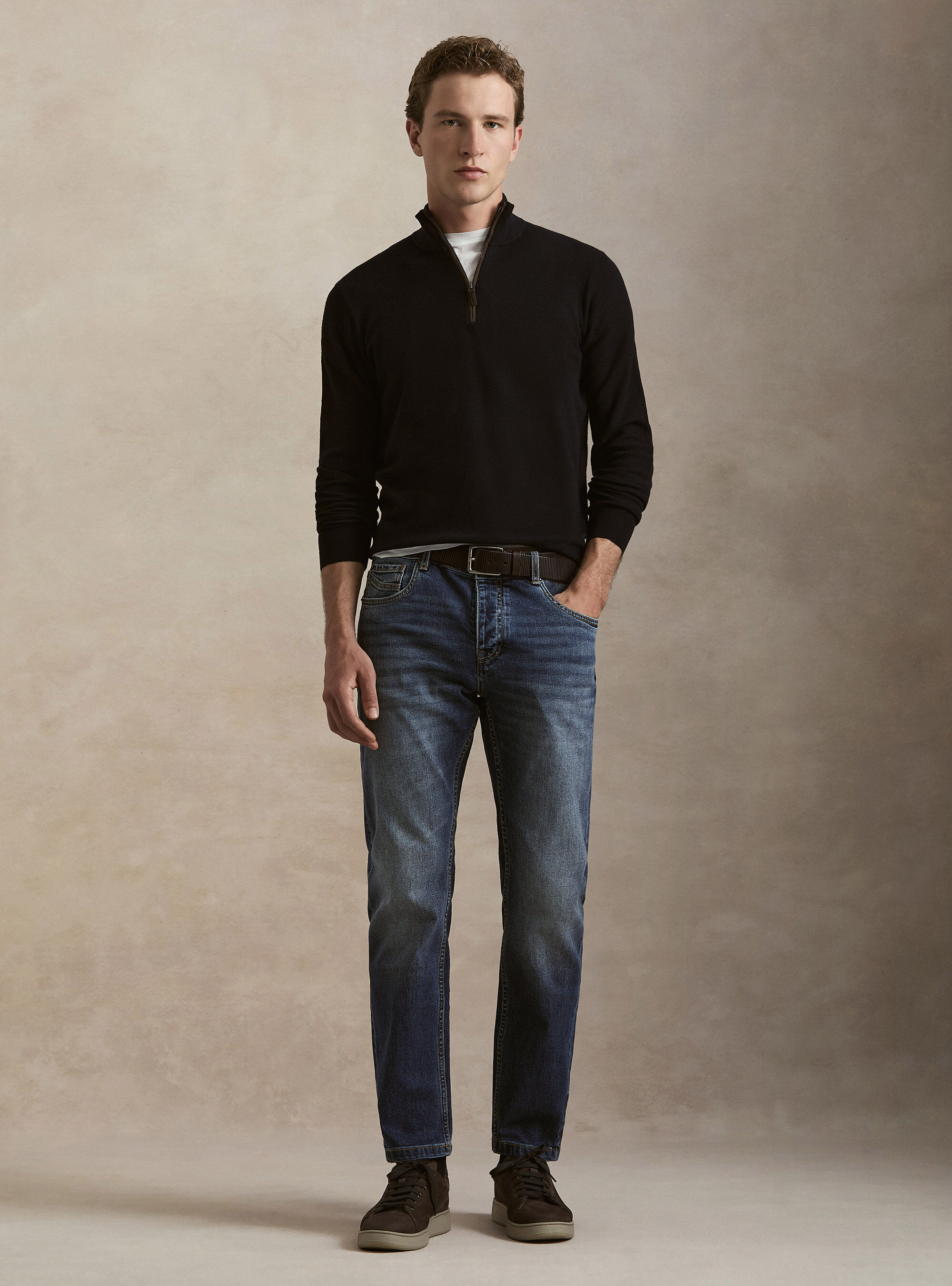 Maglia con mezza zip nido d'ape in cotone cashmere