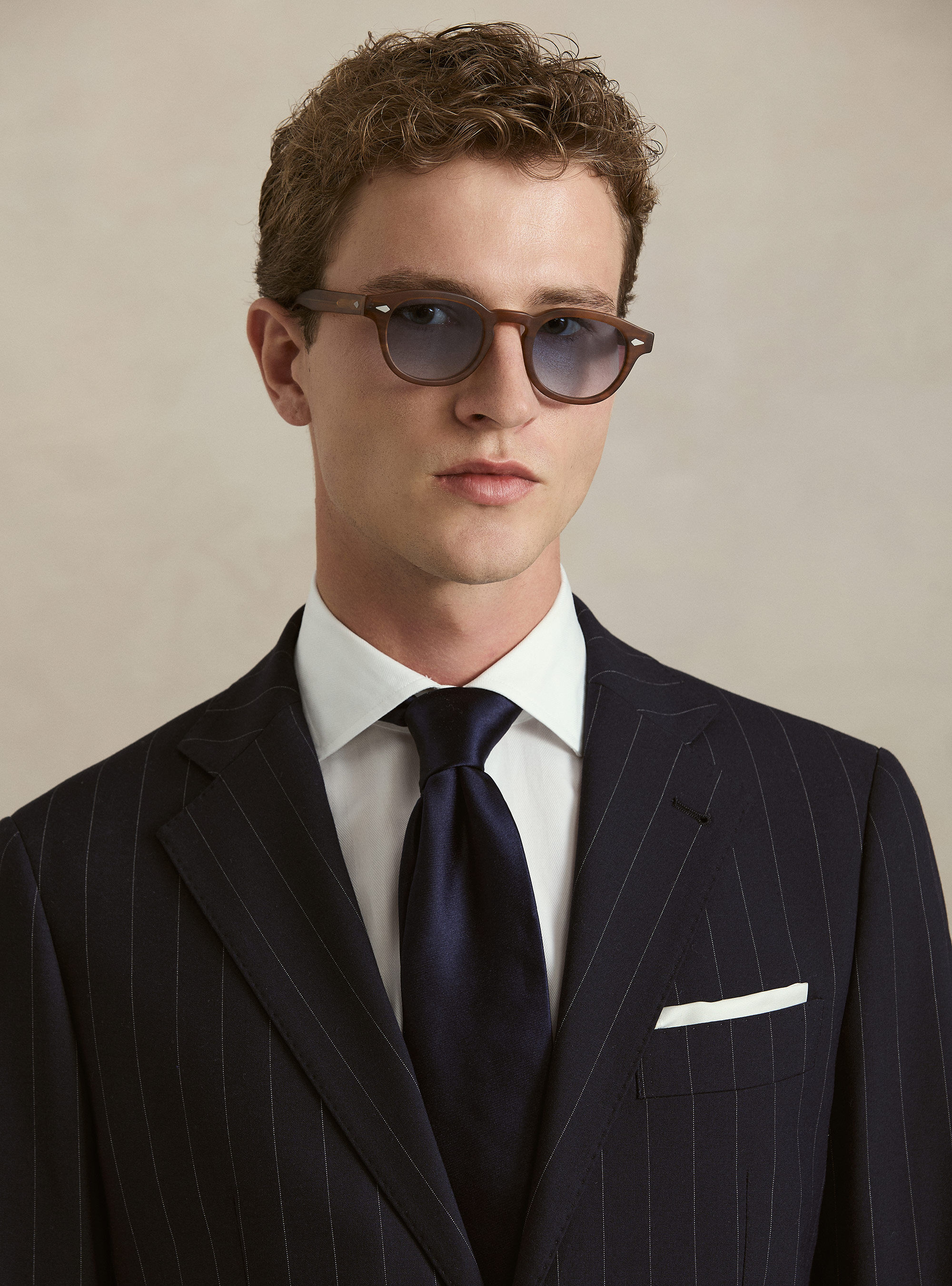 Americana de un solo pecho para traje a rayas, AZUL MARINO