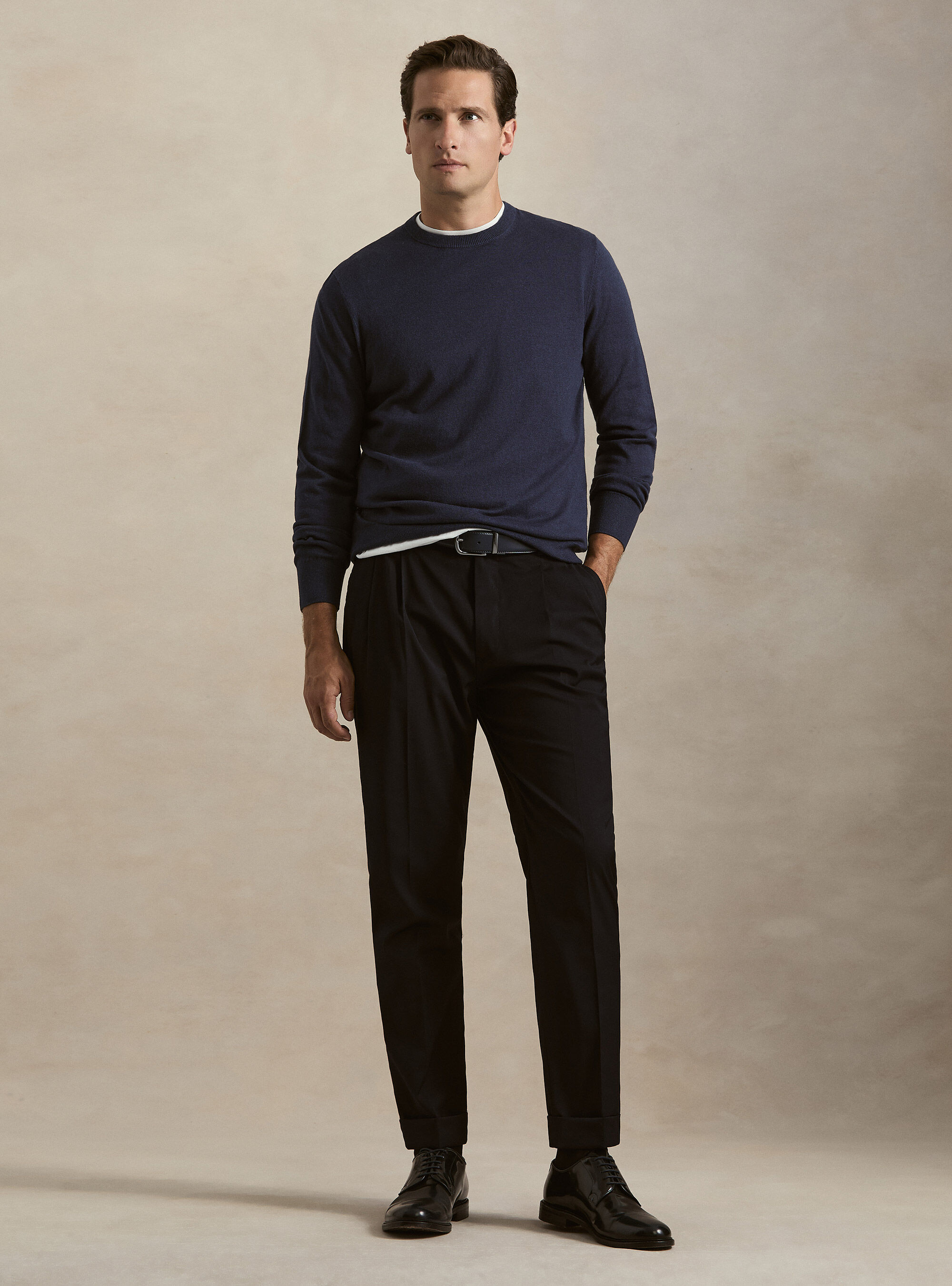 Maglia girocollo in cotone seta e cashmere, INCHIOSTRO