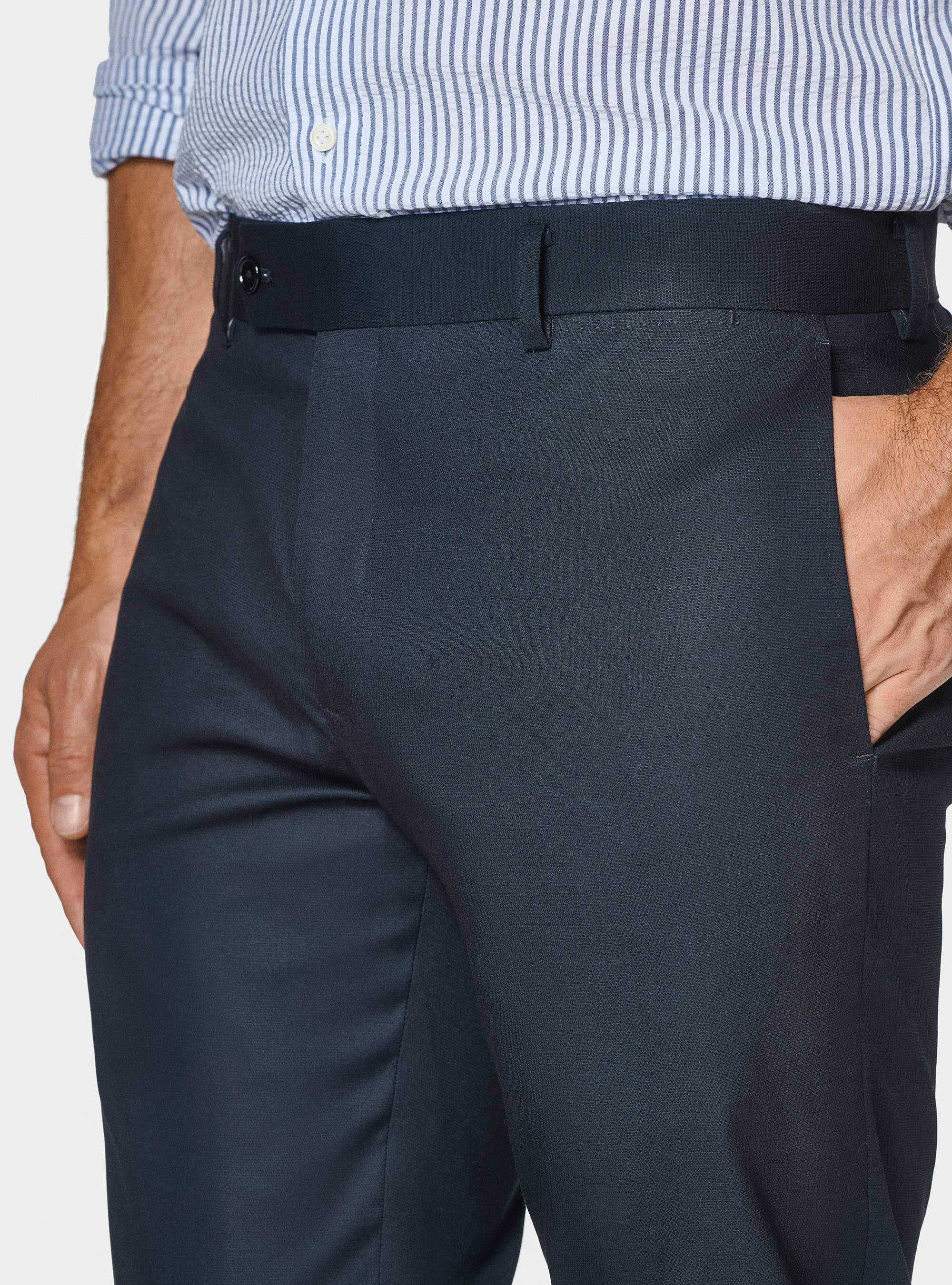 Pantaloni abito in cotone armaturato, BLU NAVY