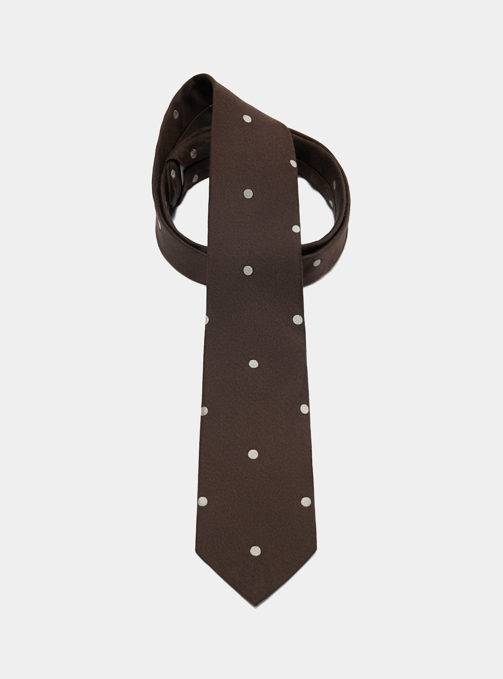 Macro polka dot silk and linen tie, BROWN