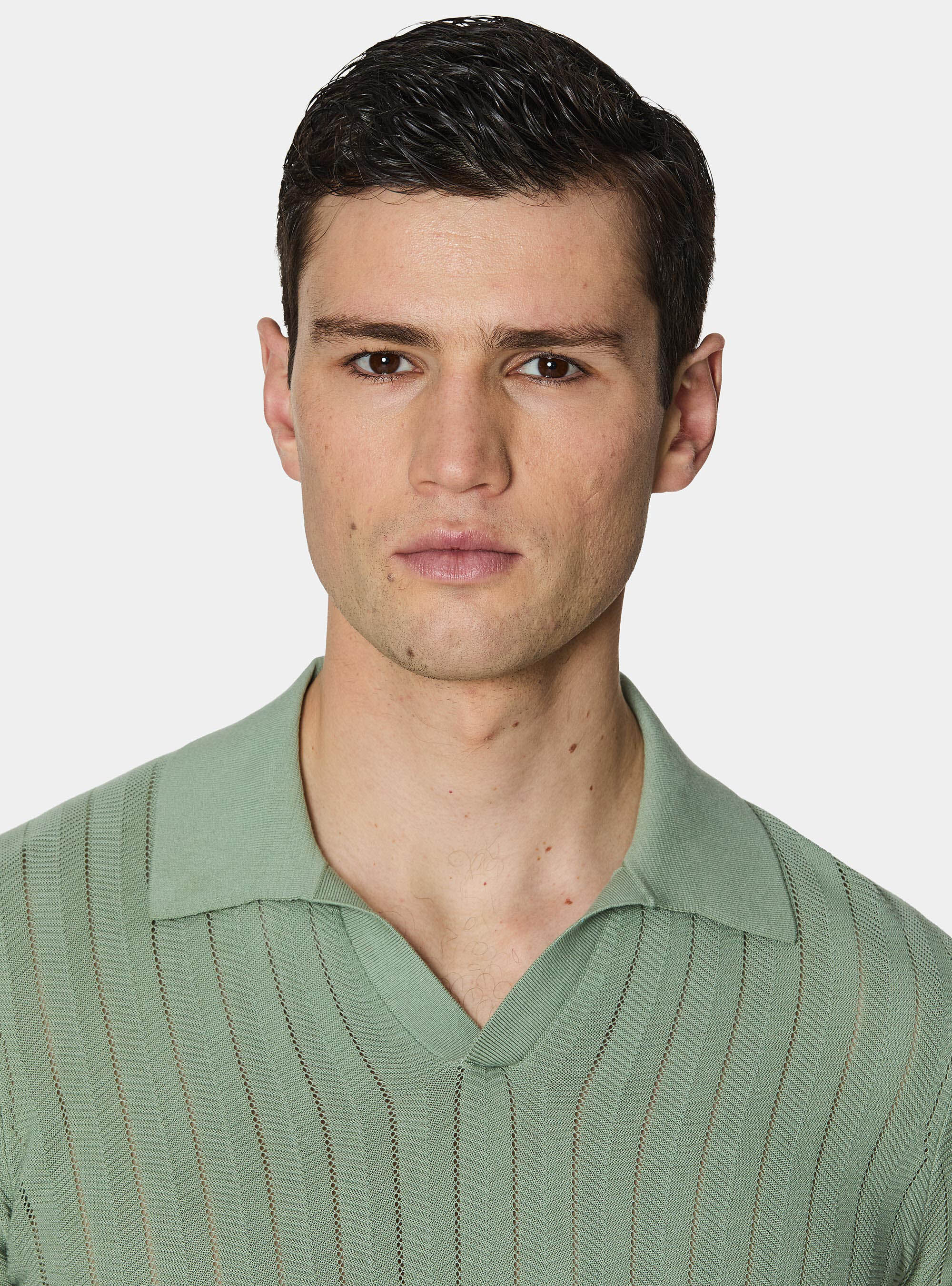 Polo traforata in cotone spigato, SALVIA 0602C