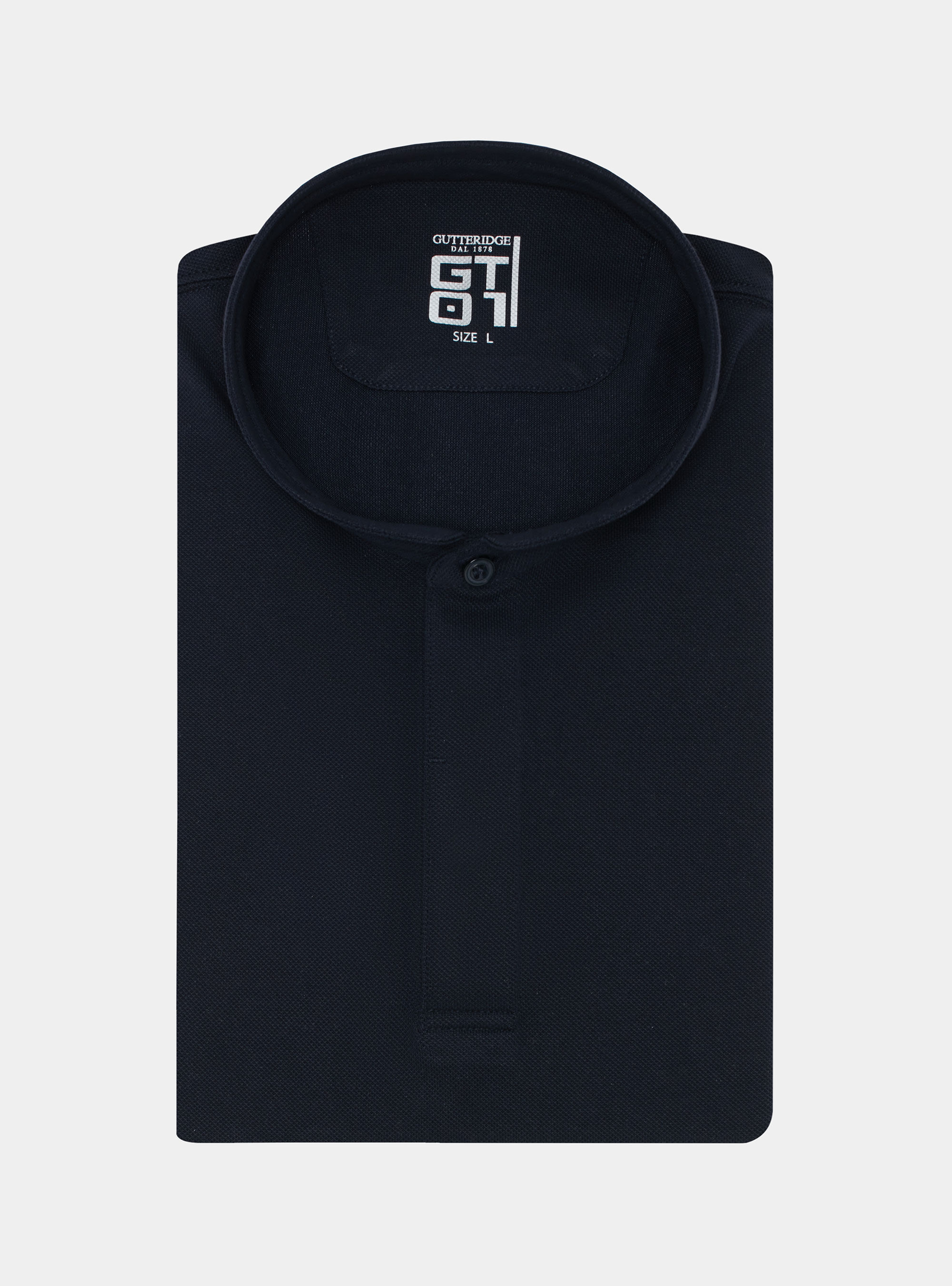 Polo collo coreano in misto cotone stretch, BLU NAVY