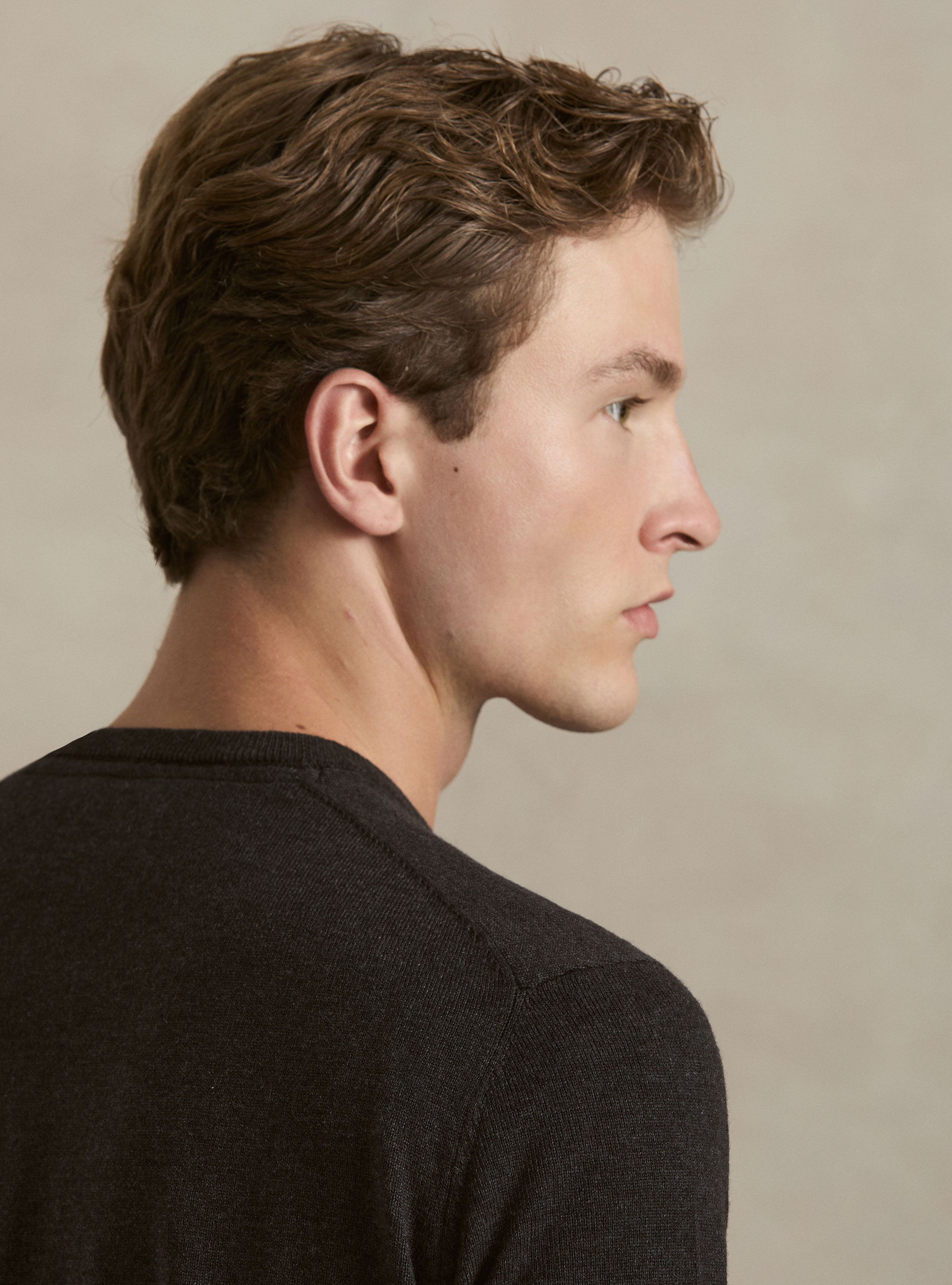Girocollo in maglia in lana poliammide cashmere, ASPHALT GREY