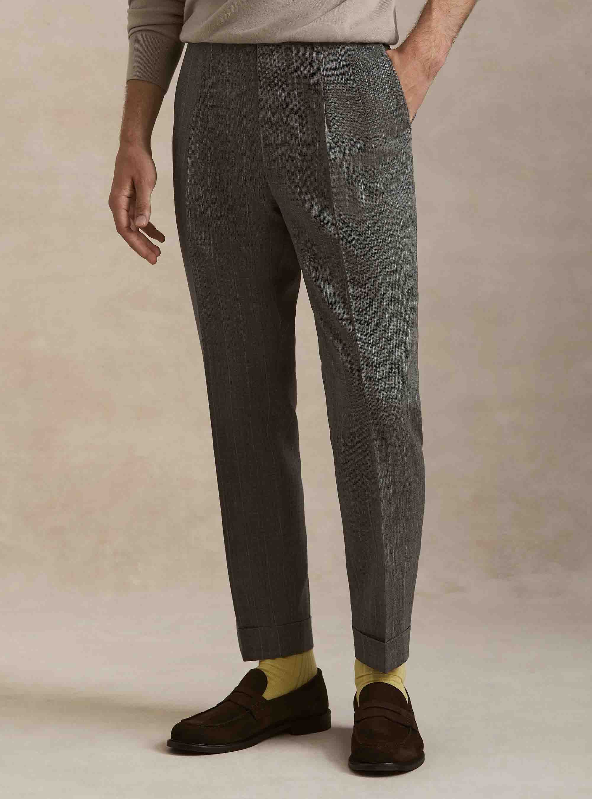 Pantalones de pinzas de pura lana de espiga