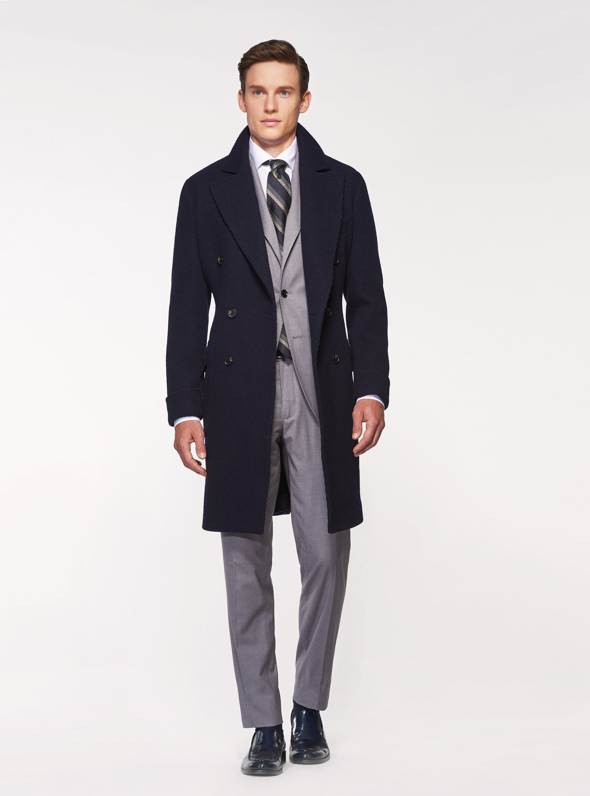 Ribbed wool double-breasted coat 