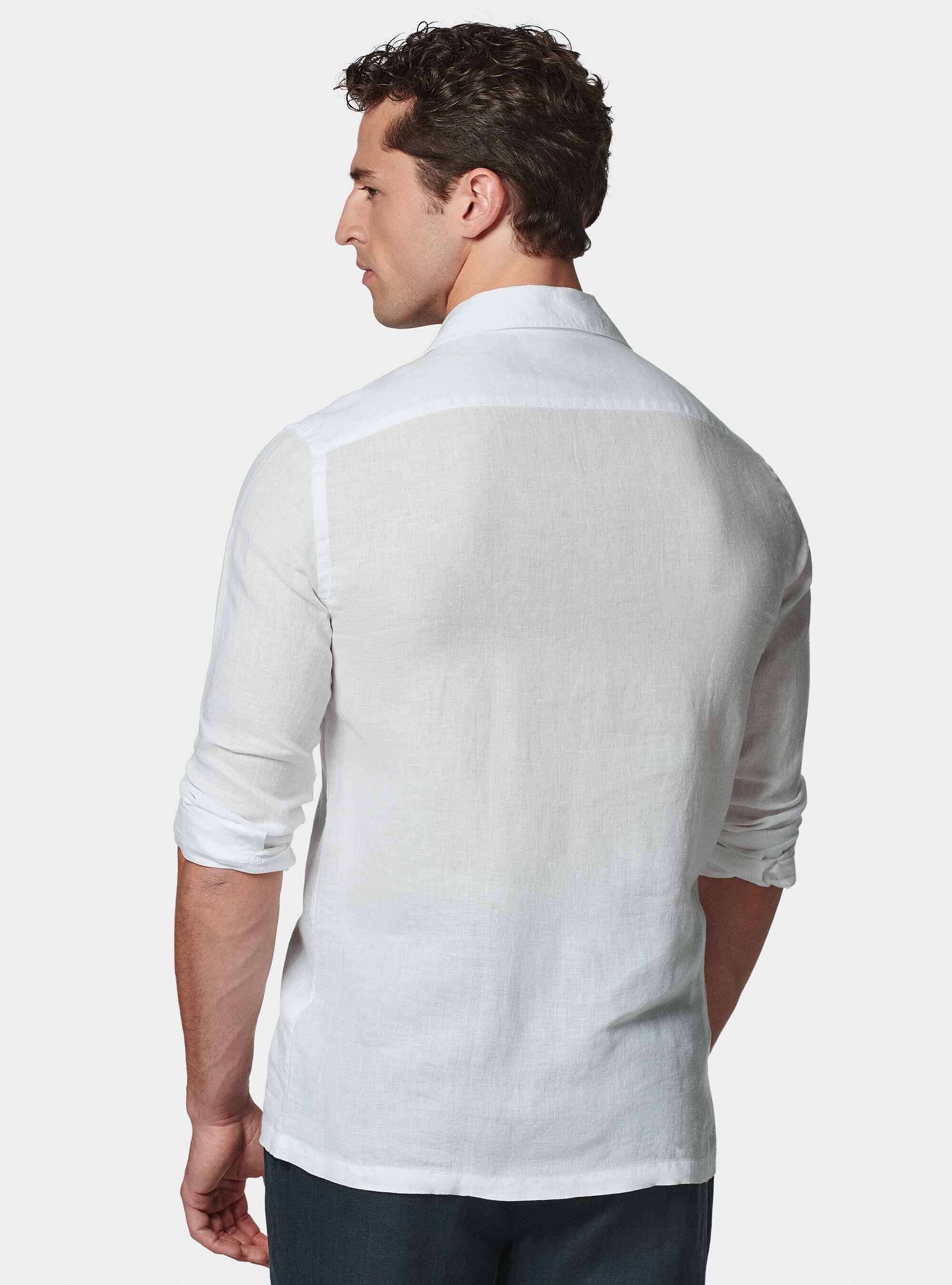 Pure linen bowling shirt with large pockets, WHITE