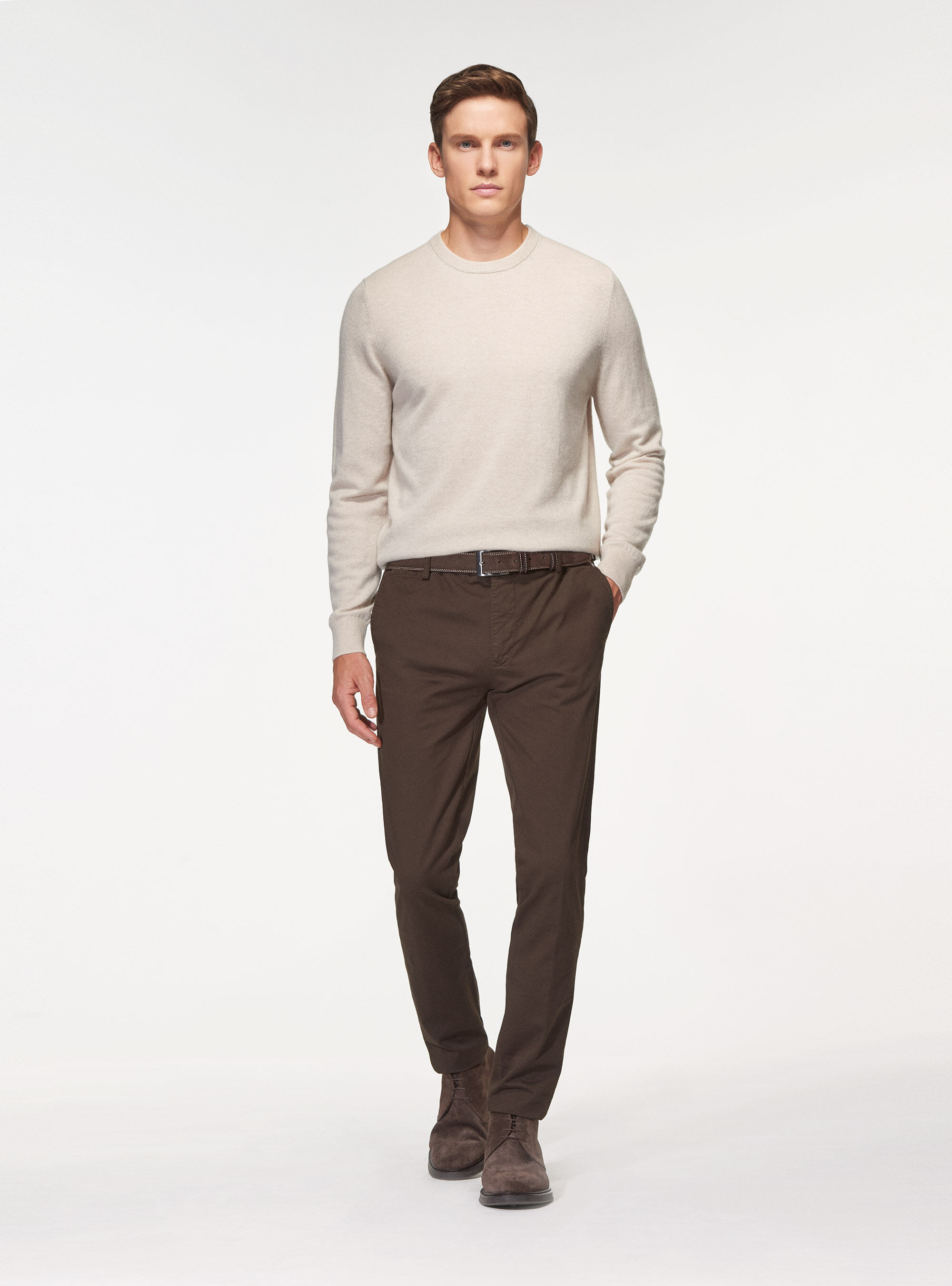 Maglia girocollo in puro cashmere, PANNA