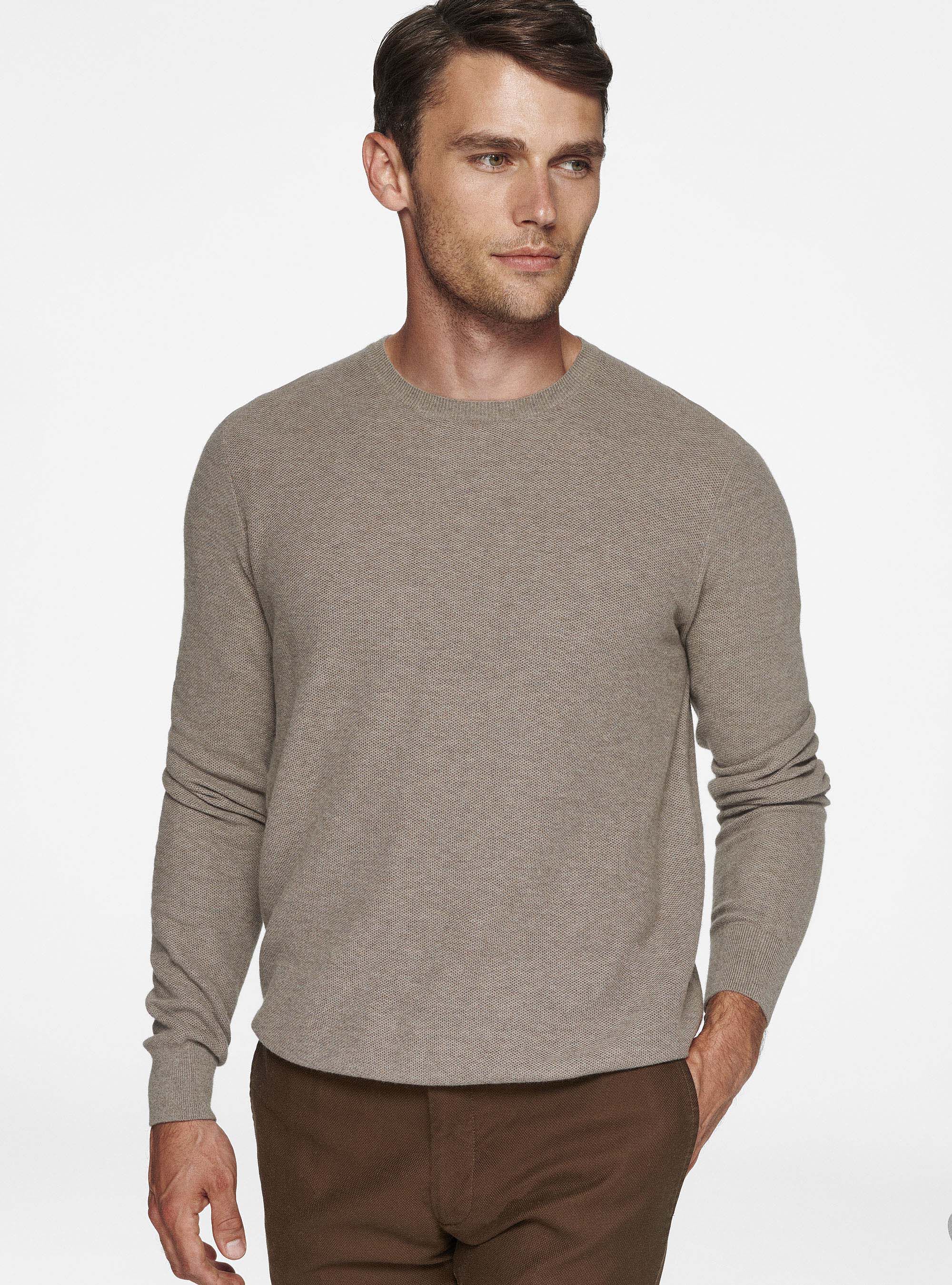 Cotton cashmere honeycomb crew neck sweater