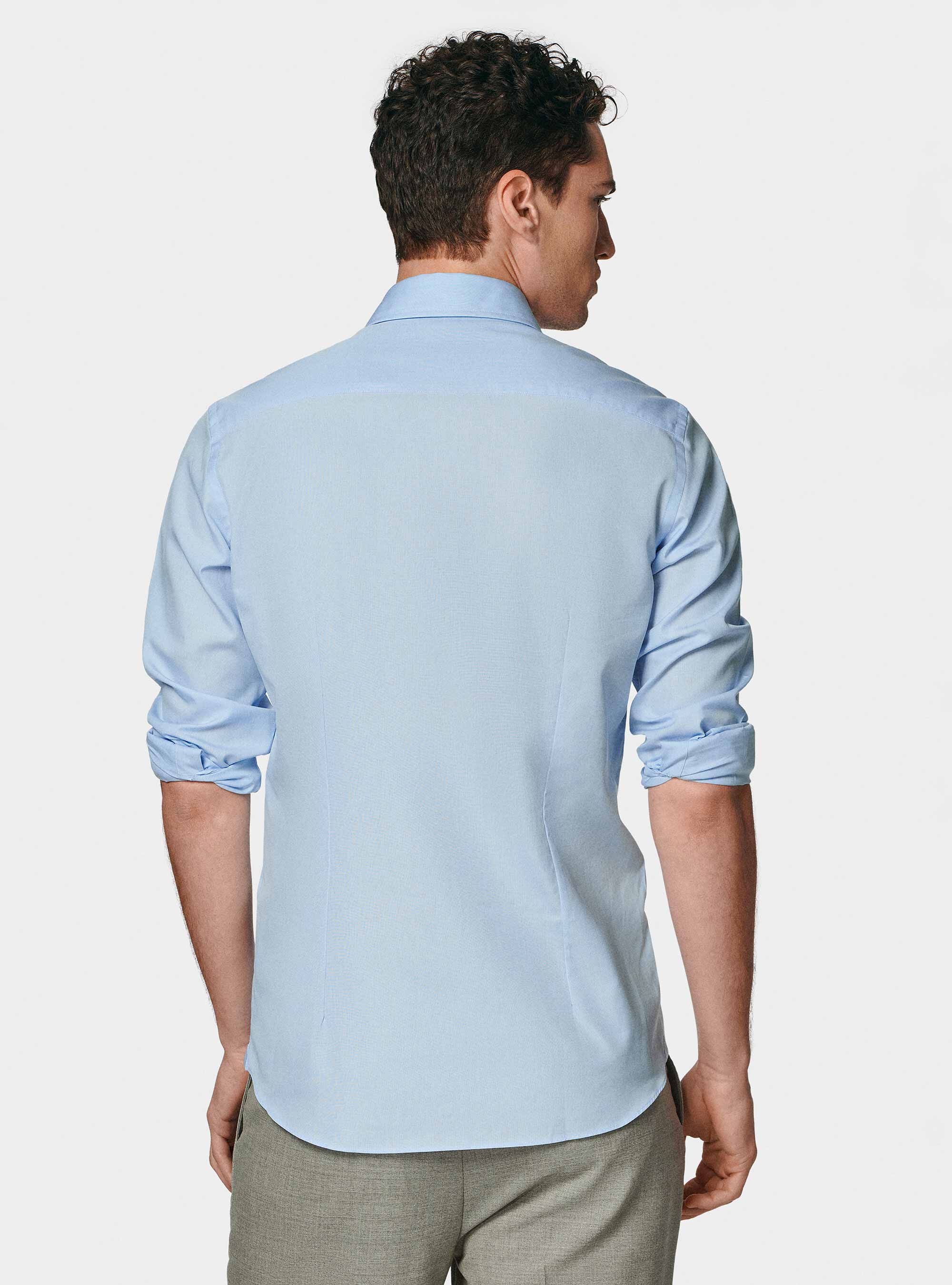 Camicia in fil a fil di cotone, AZZURRO