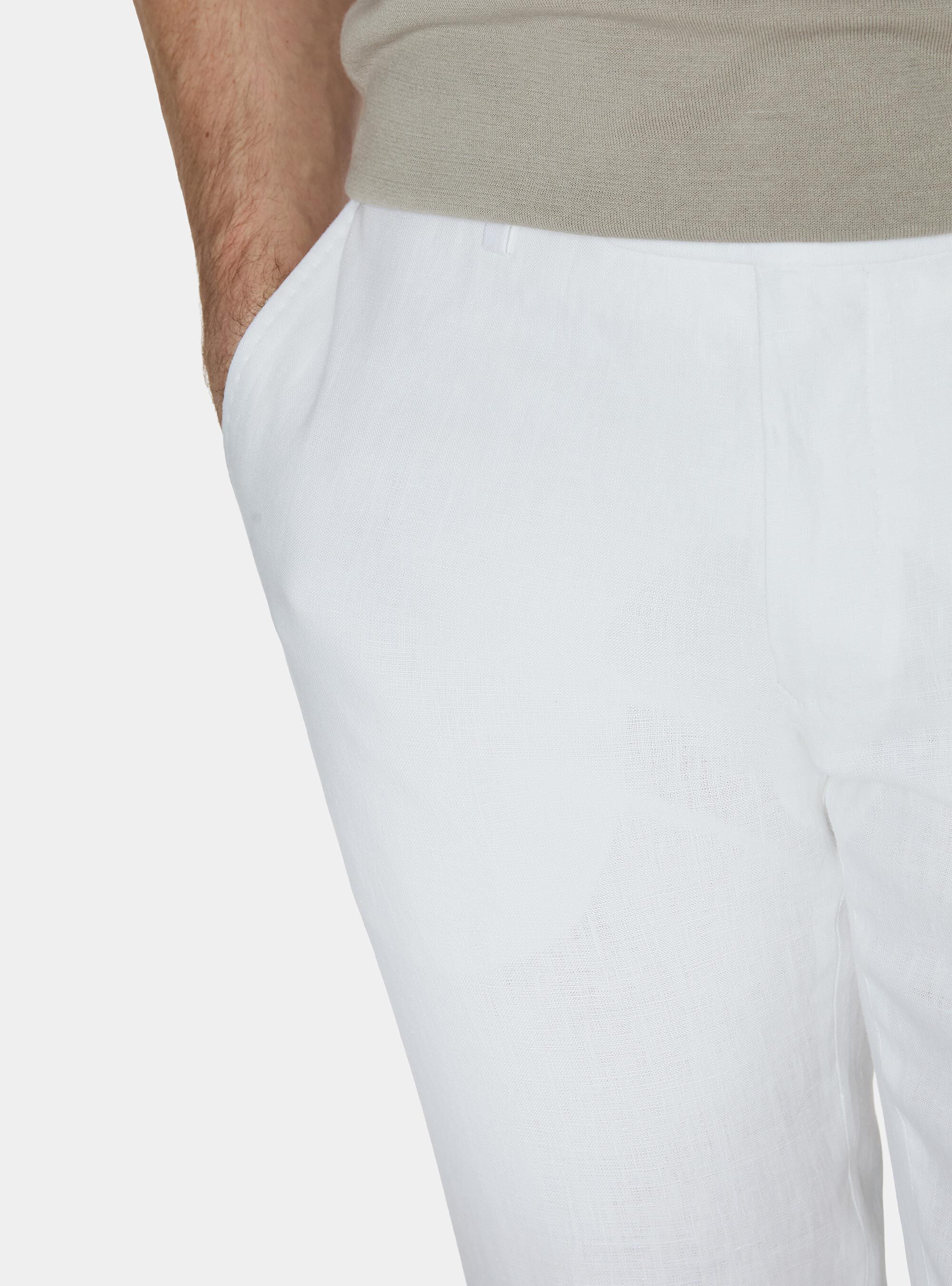 Pure linen suit trousers, WHITE