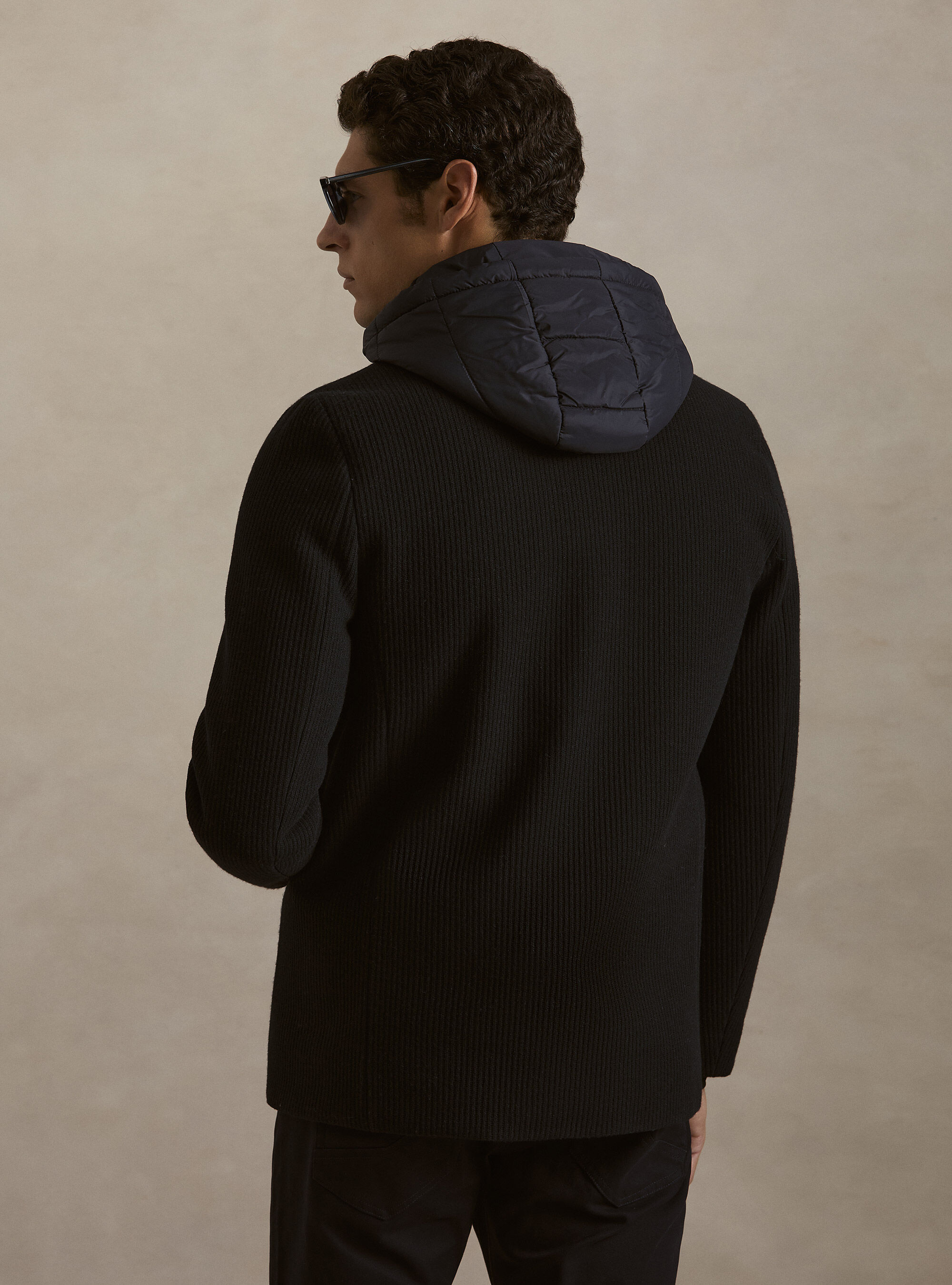 Double-breasted ribbed jacket with removable bib and hood, NAVY BLUE