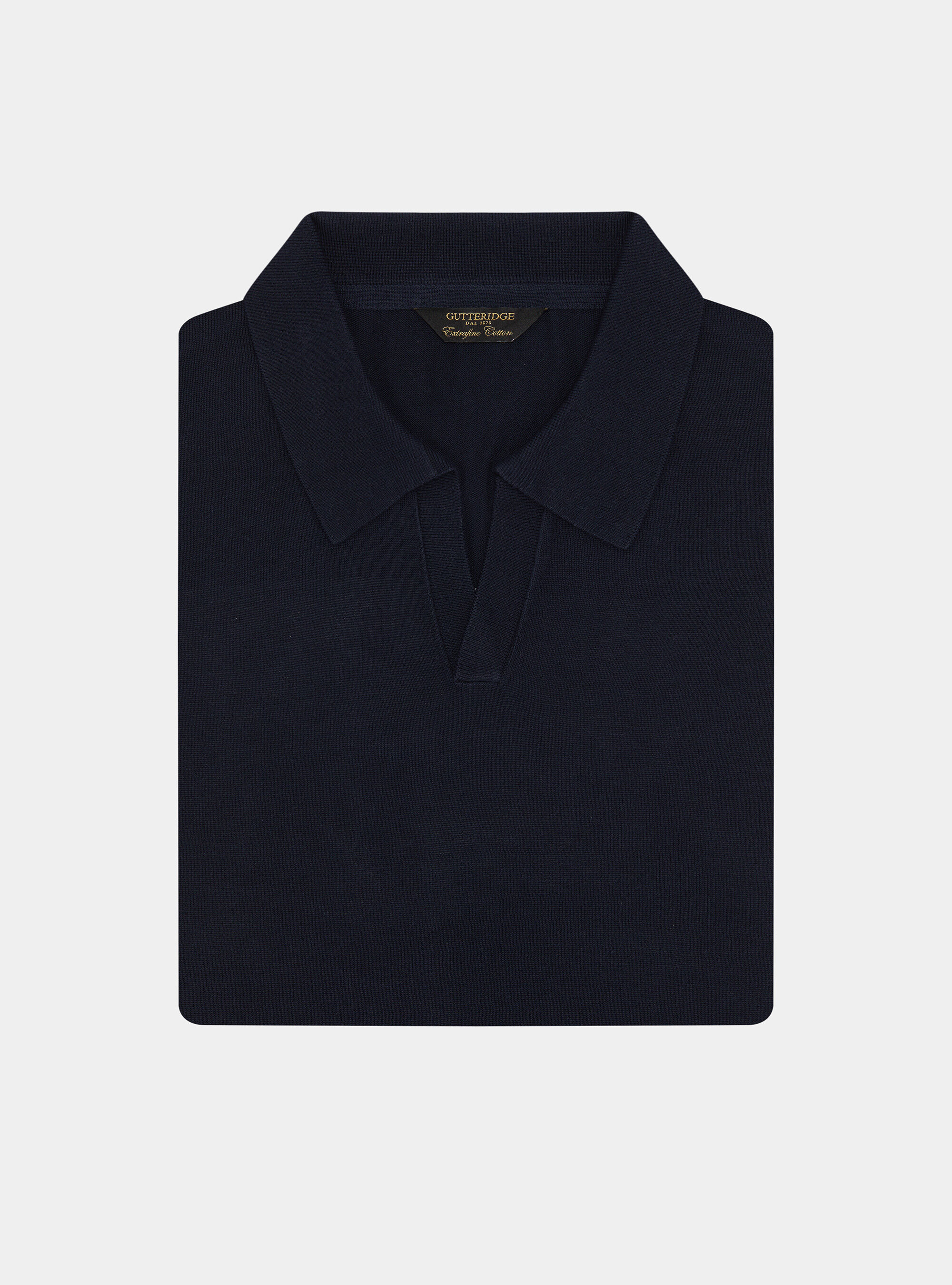 Polo tricot&eacute; sans boutons en coton extra-fin, BLEU MARINE