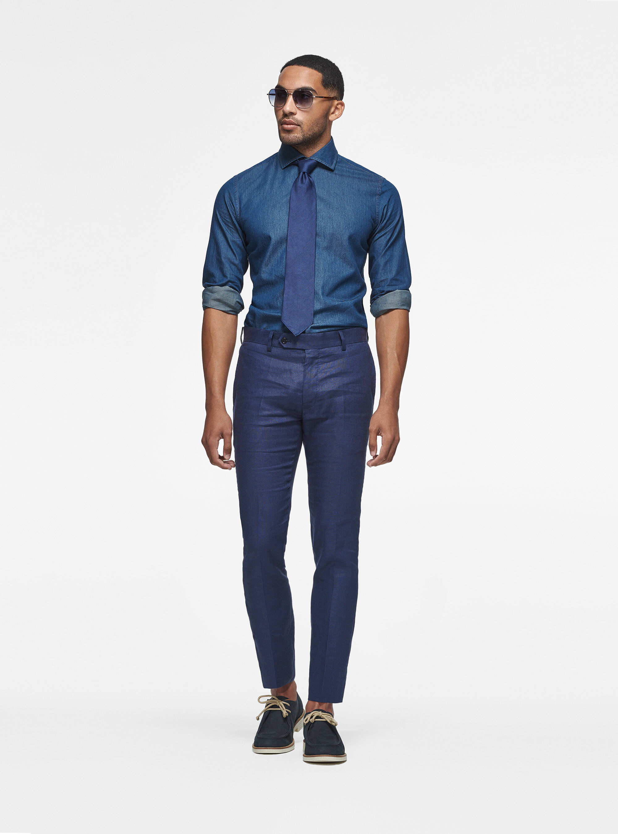 Pantaloni in puro lino, BLU