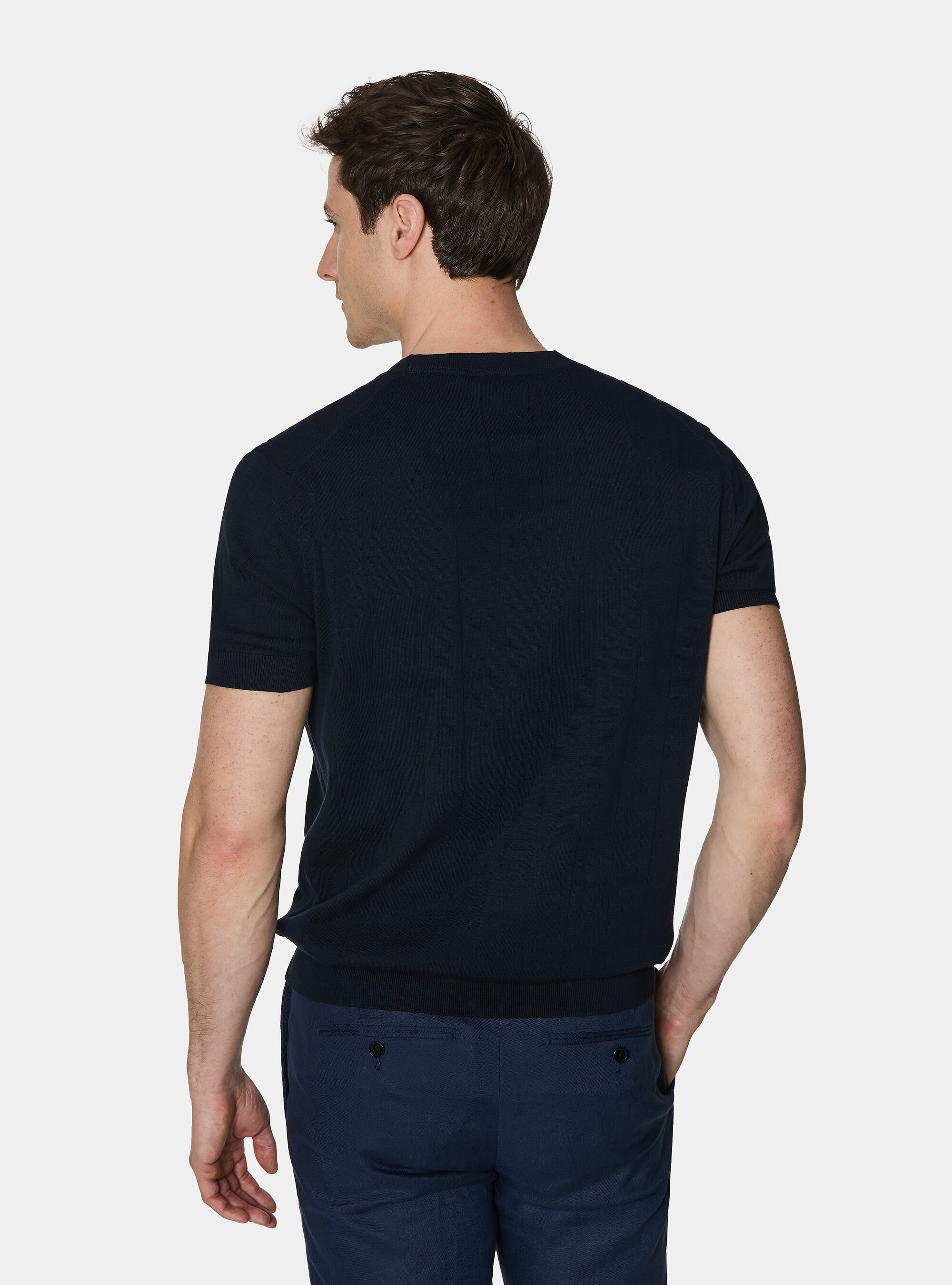 Maglia in puro cotone costa piatta, BLU NAVY