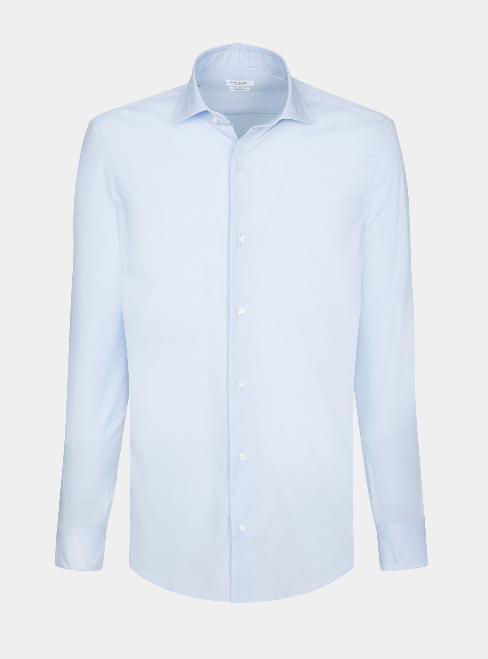 Camicia slim fit in popeline di cotone stretch, AZZURRO
