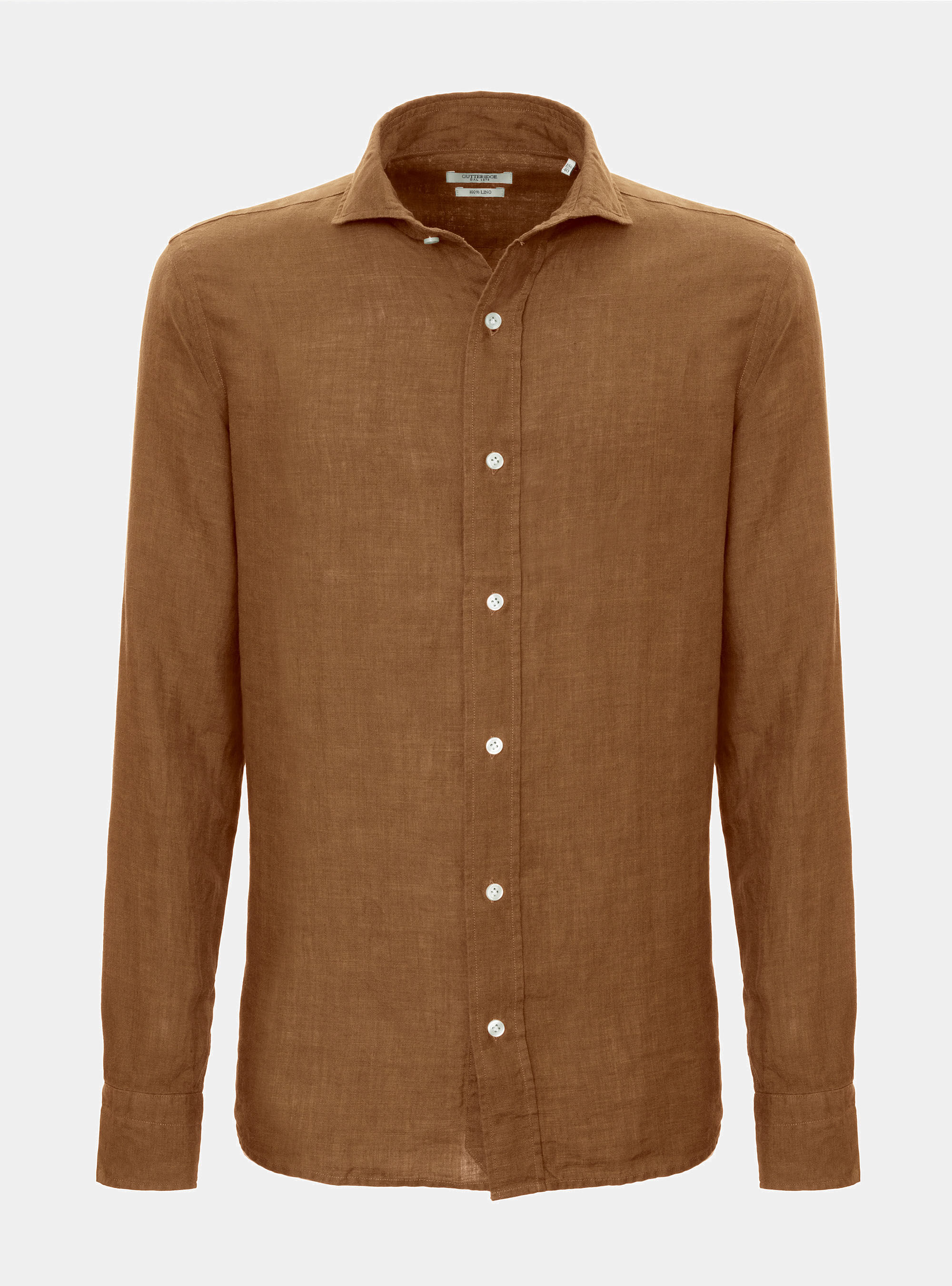 Camicia collo francese in lino, TABACCO