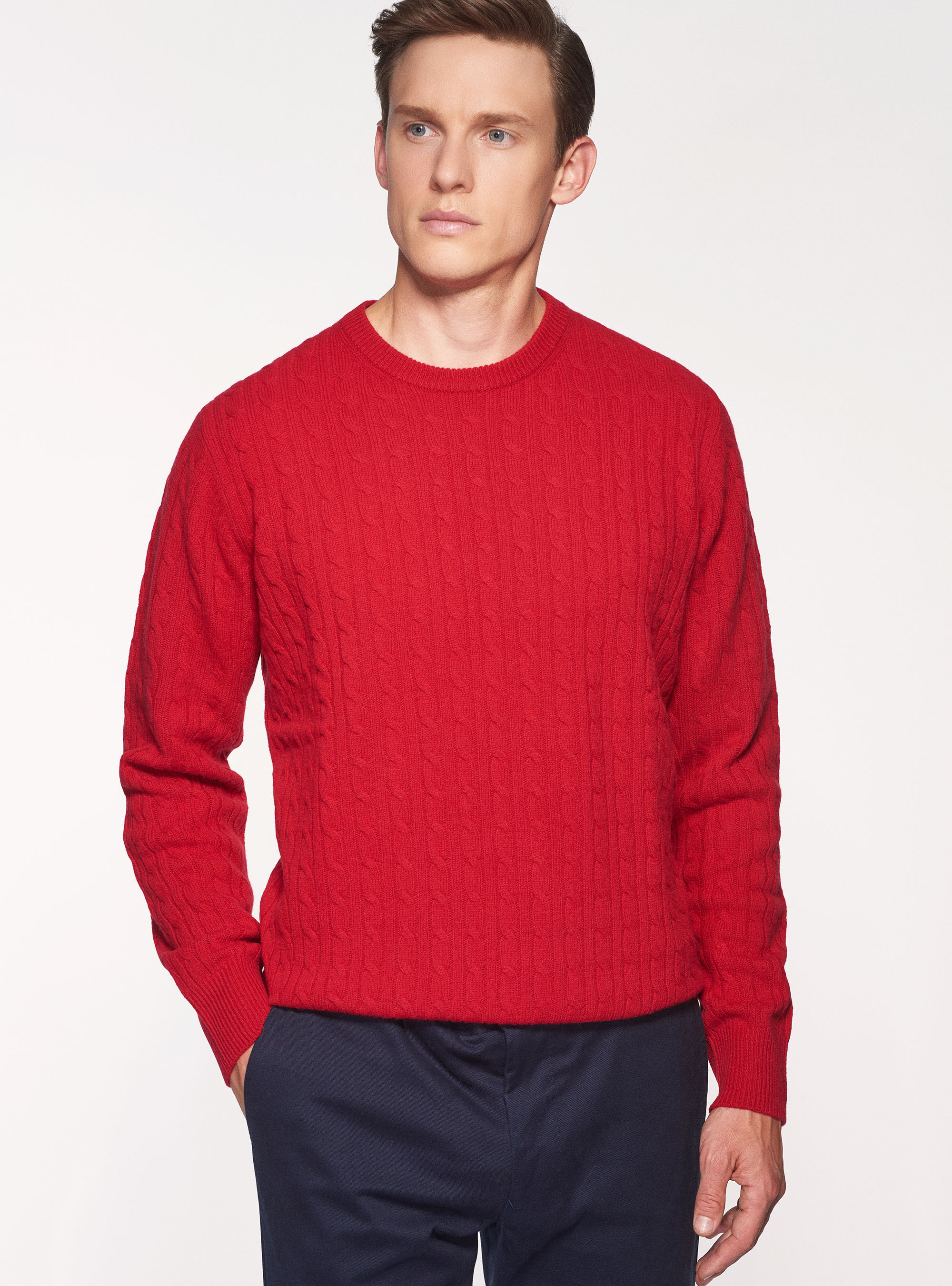 Maglia treccia girocollo in lana lambswool e cashmere