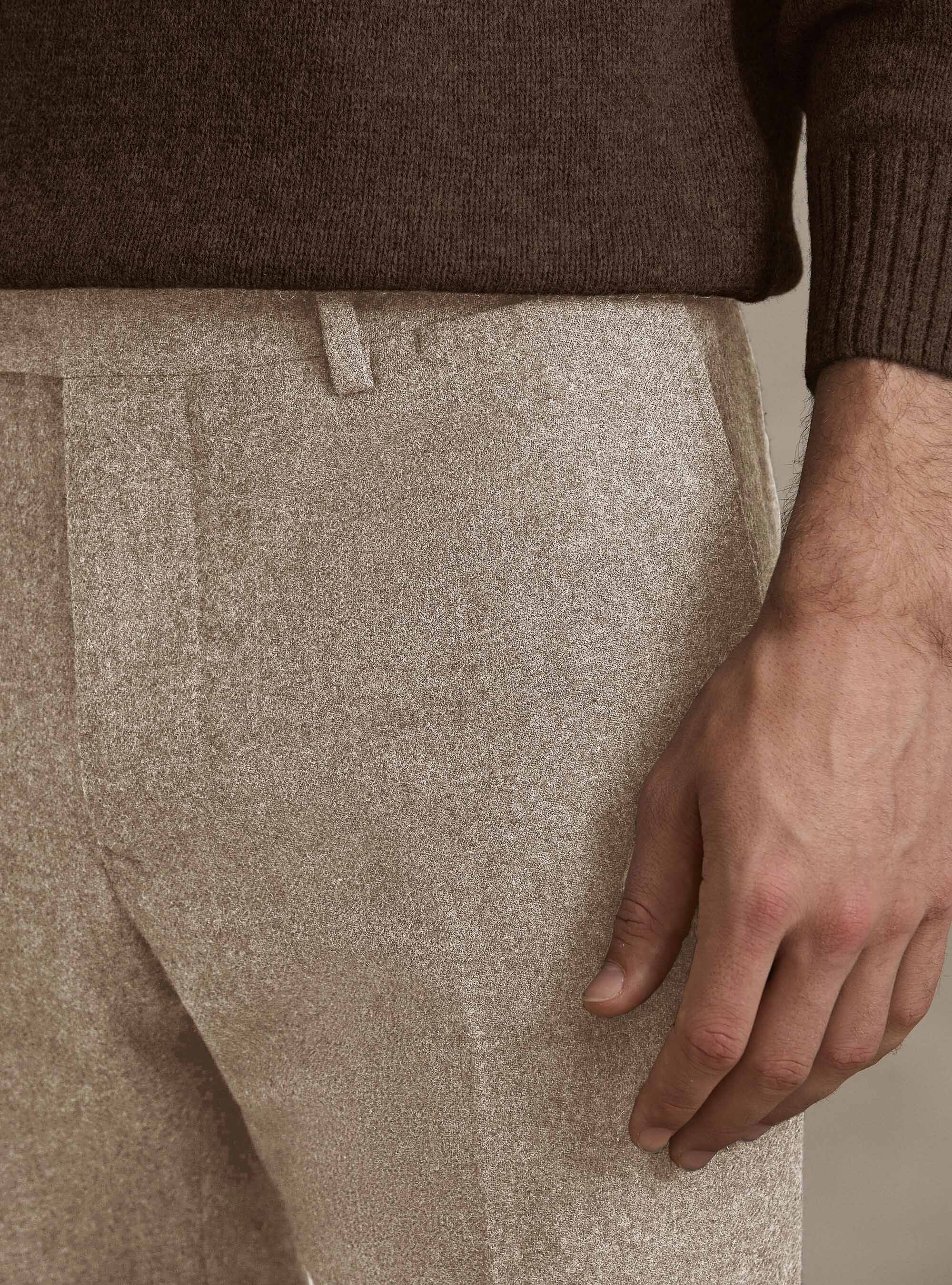 Wool blend flannel trousers, SAND
