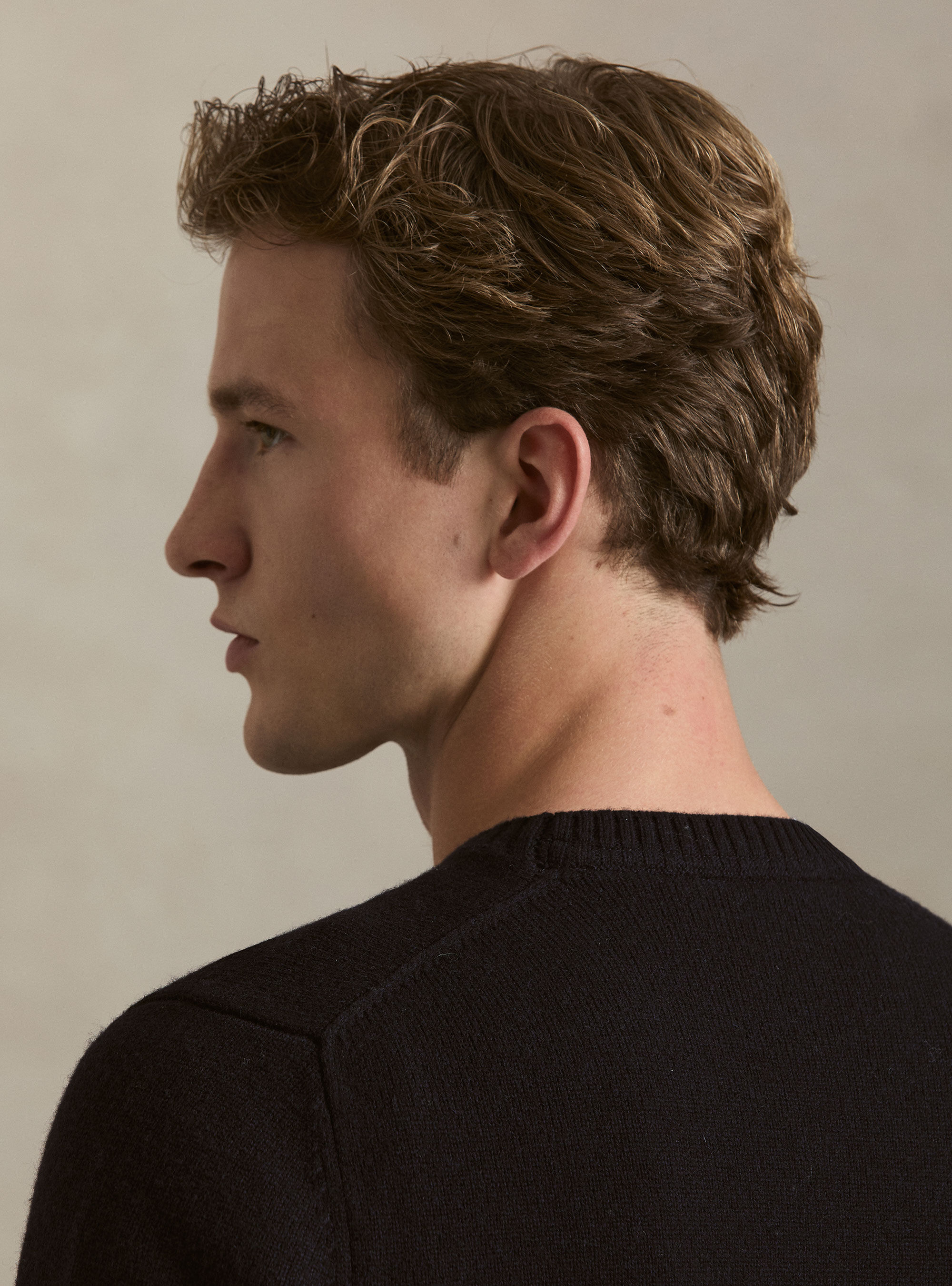 Maglia girocollo in misto lana e cashmere, BLU NAVY