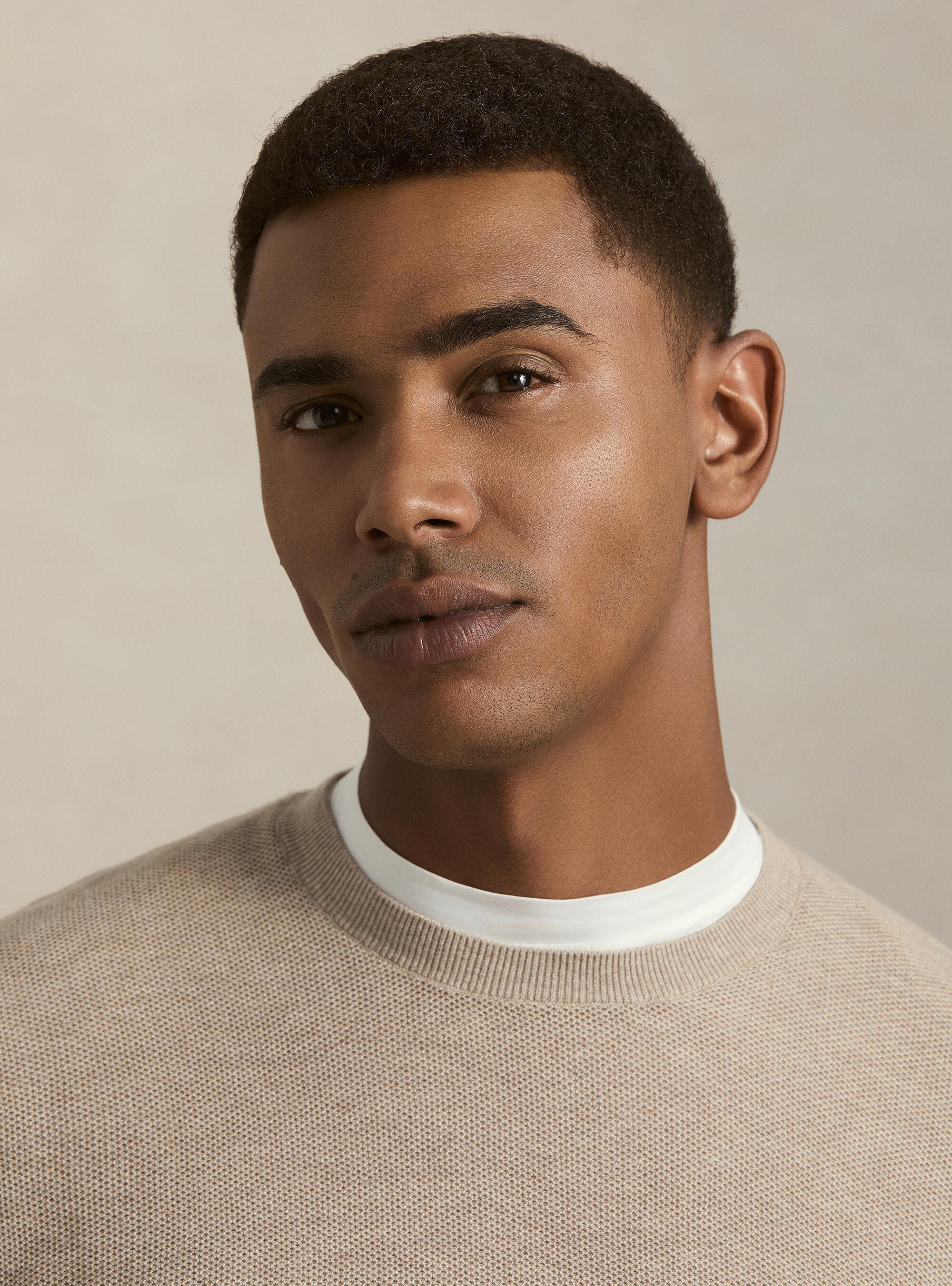 Girocollo in maglia nido d'ape in cotone cashmere, CRUDO
