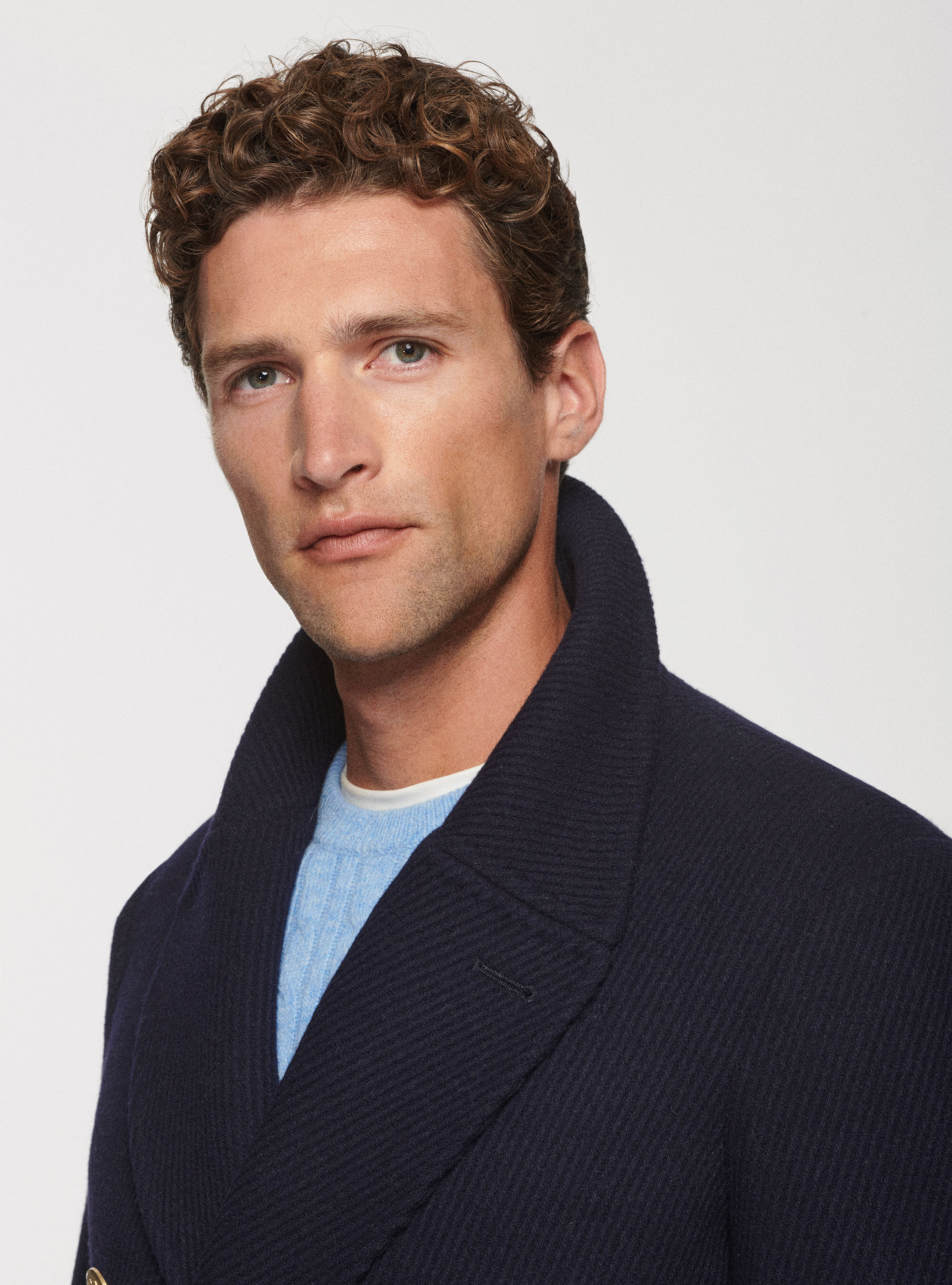 Peacoat in lana diagonale, BLU NAVY