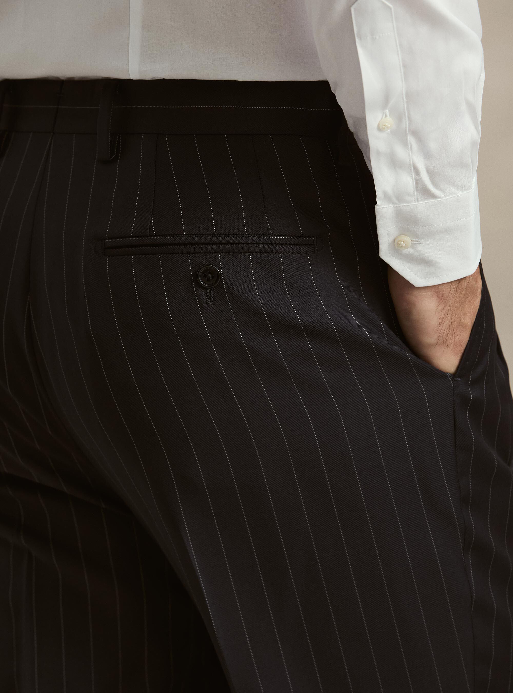 Pantaloni per abito gessato con pince in pura lana Vitale Barberis Canonico, BLU NAVY