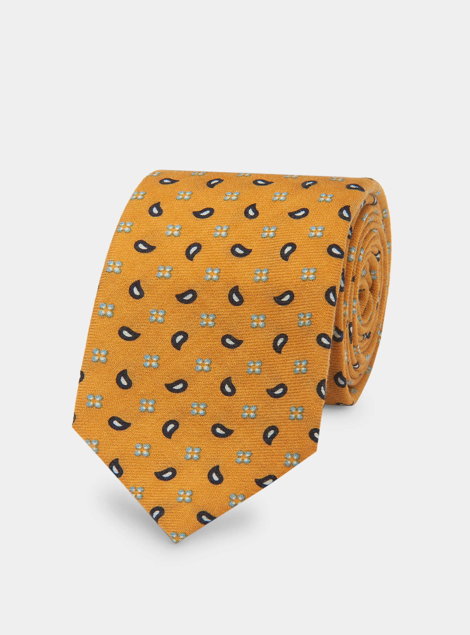 Cravatta in lana con stampa paisley, SENAPE 0715C