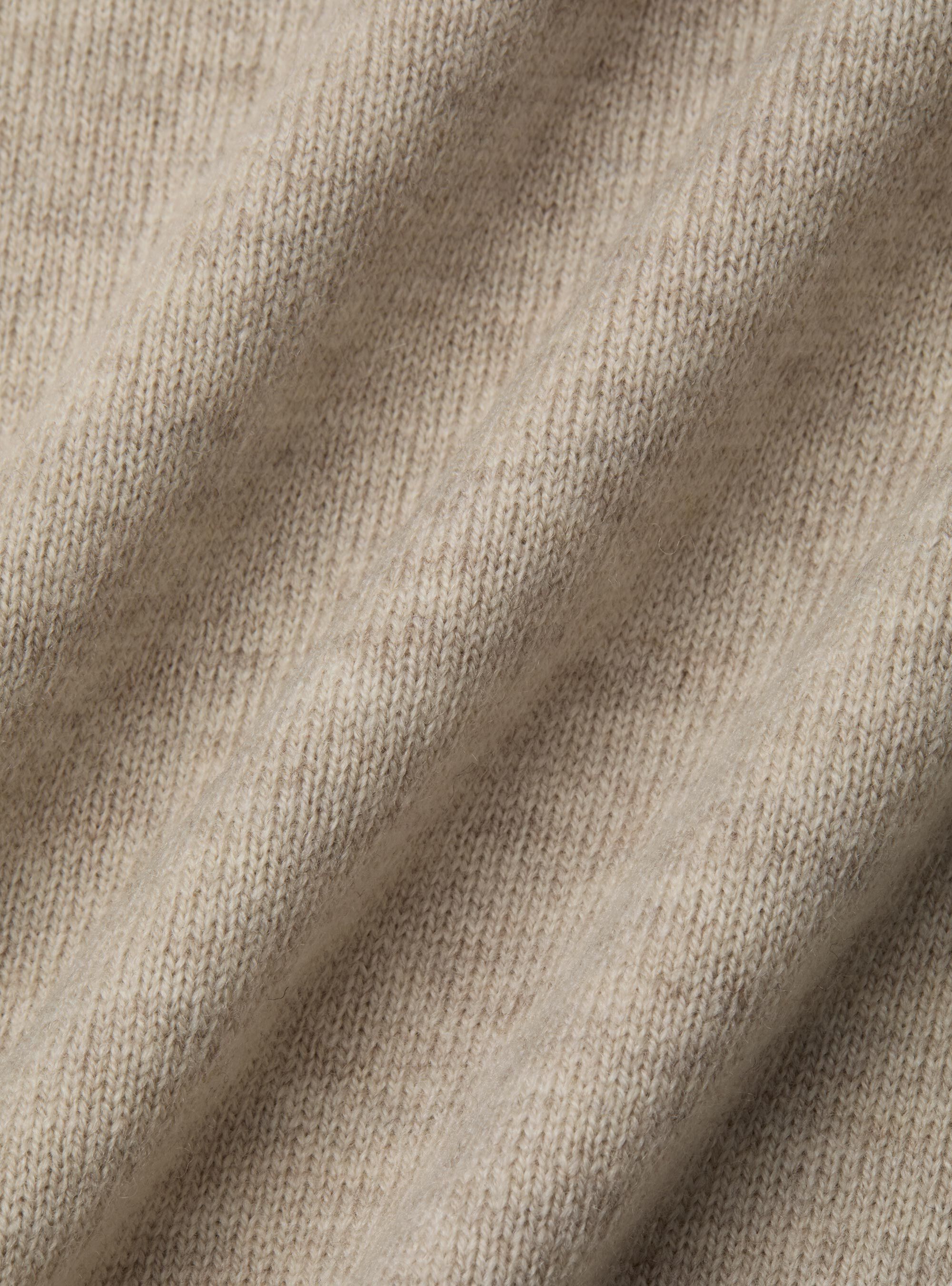 Half-zip wool blend sweater with elbow patches, ECRU