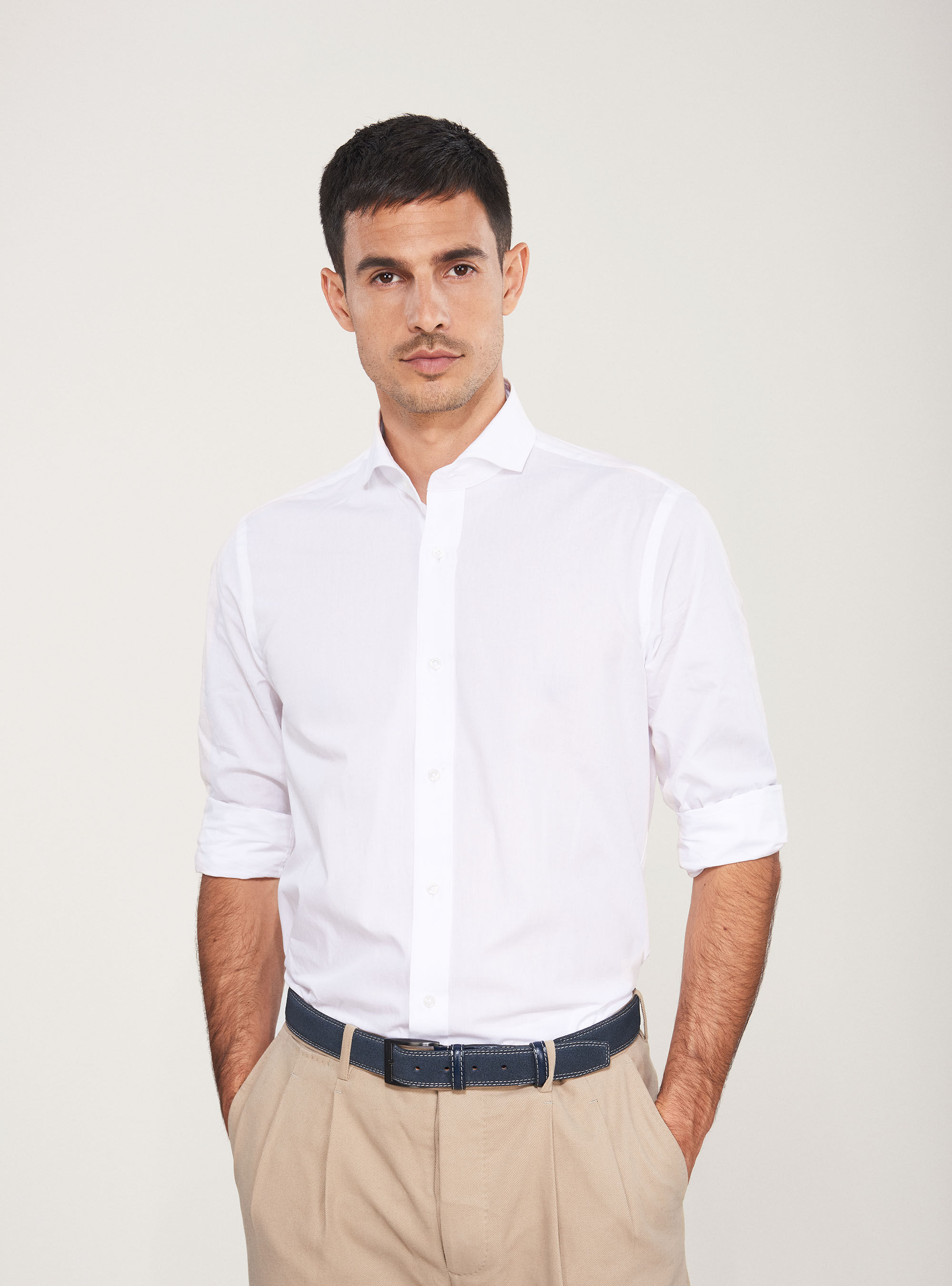 Camicia collo francese in cotone fil a fil