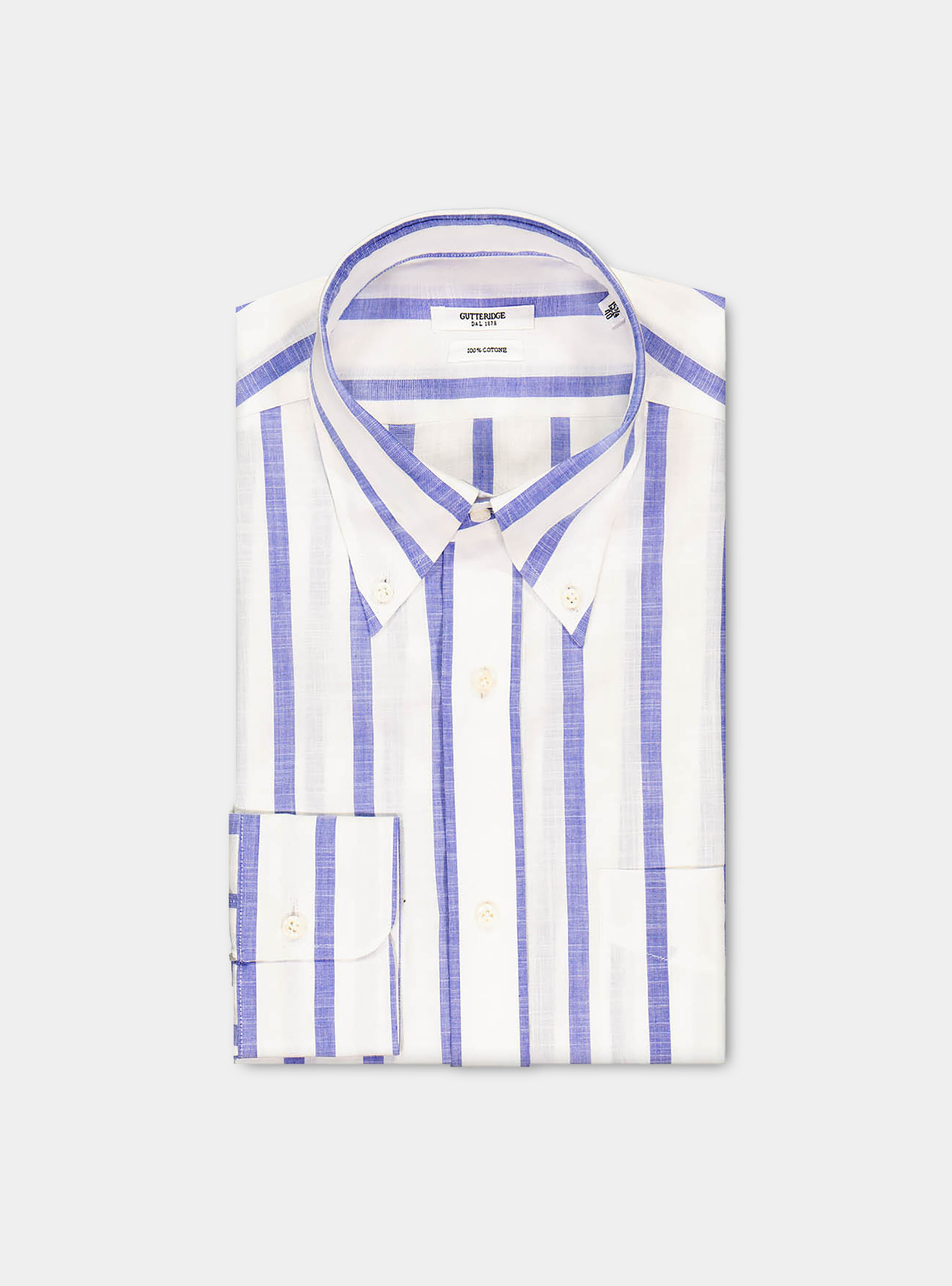 Button-down collar cotton muslin shirt, BLUE