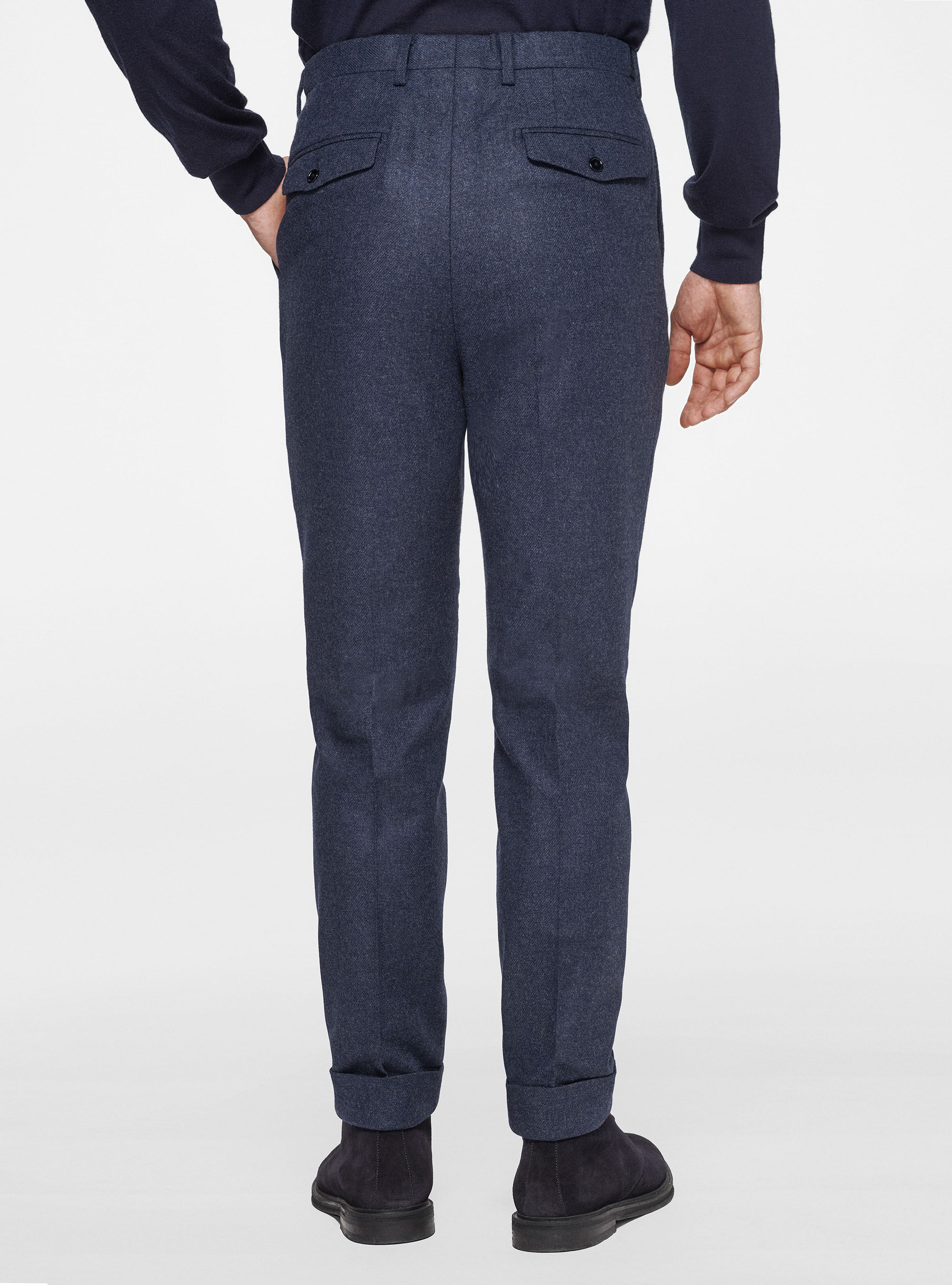 Pantaloni con pince in flanella Duemilagori, INCHIOSTRO