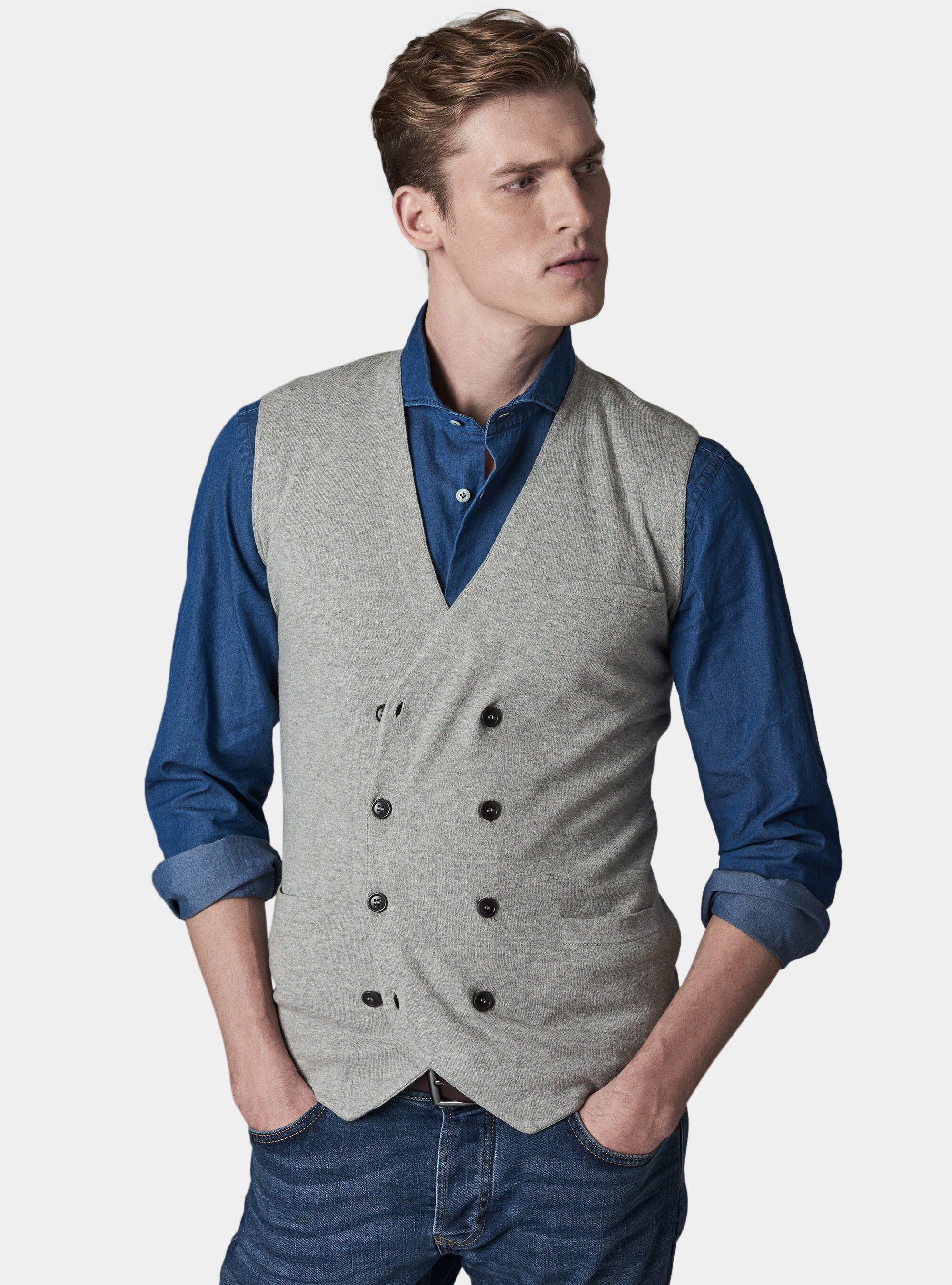 Cotton silk and cashmere double breasted vest