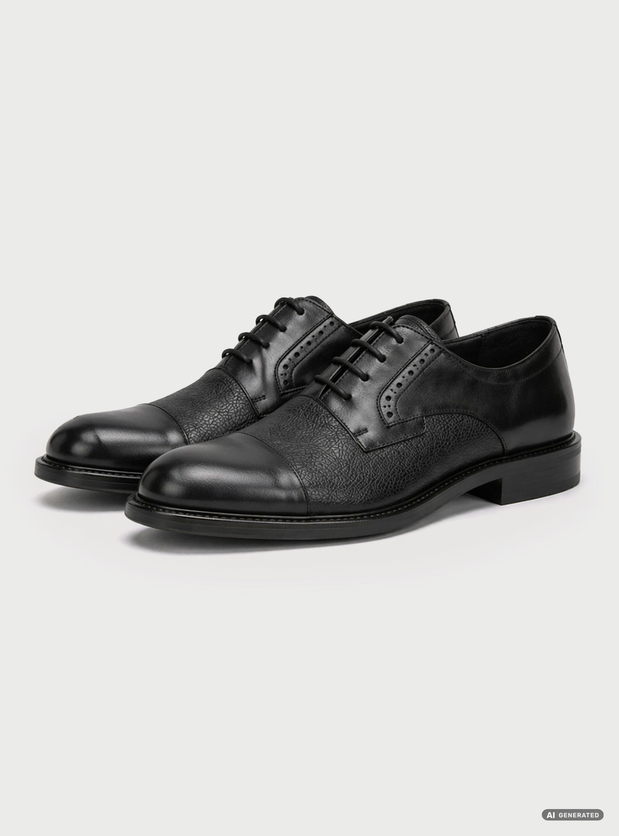 Lace-up derby in textured leather with a smooth, rounded toe
