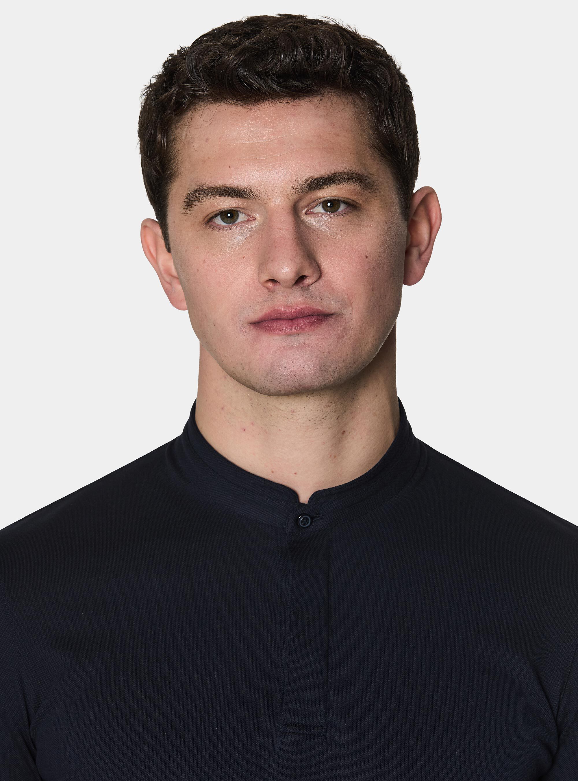 Polo collo coreano in misto cotone stretch, BLU NAVY