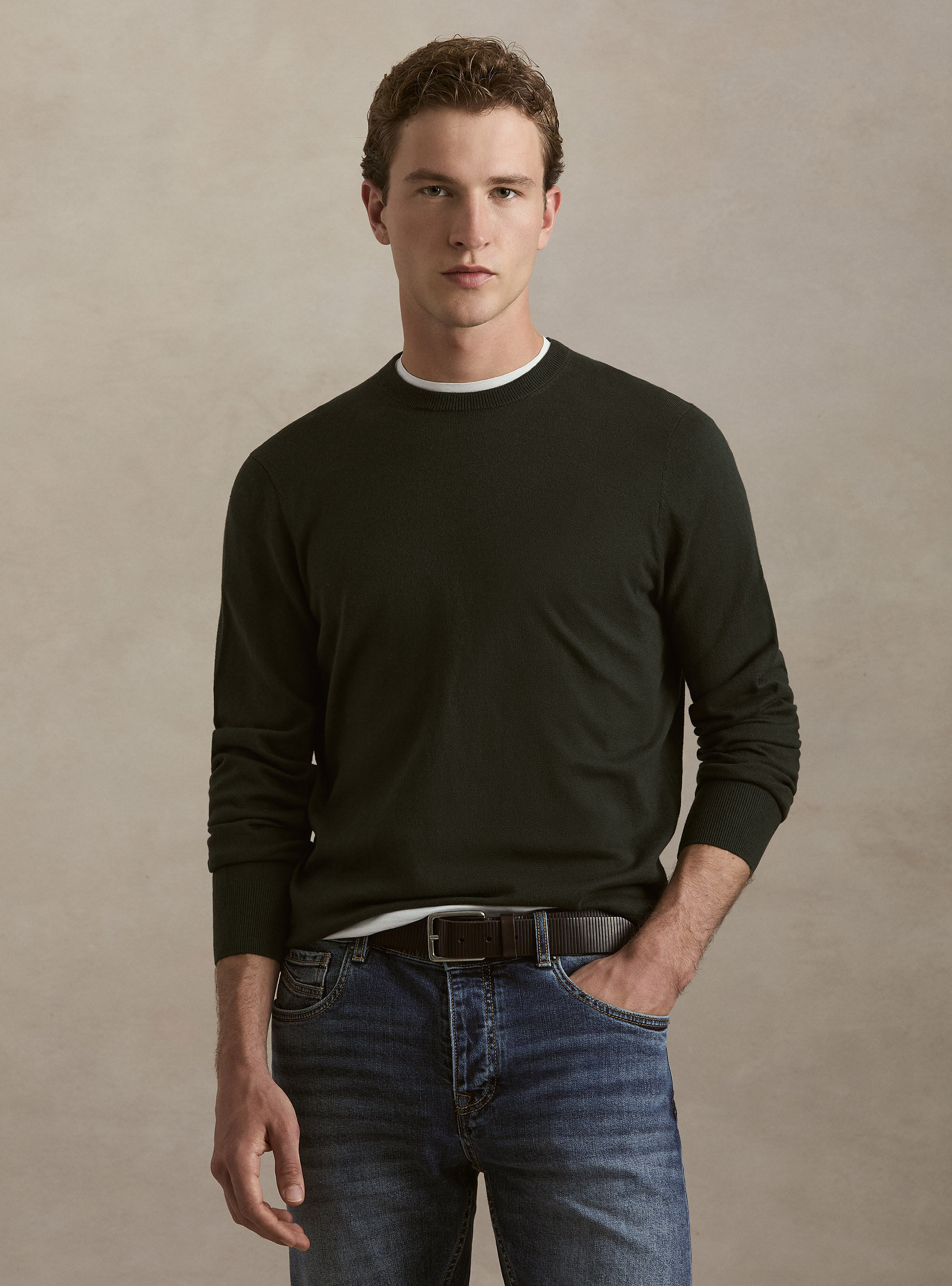 Maglia girocollo in cotone seta e cashmere, MILITARE 0609C