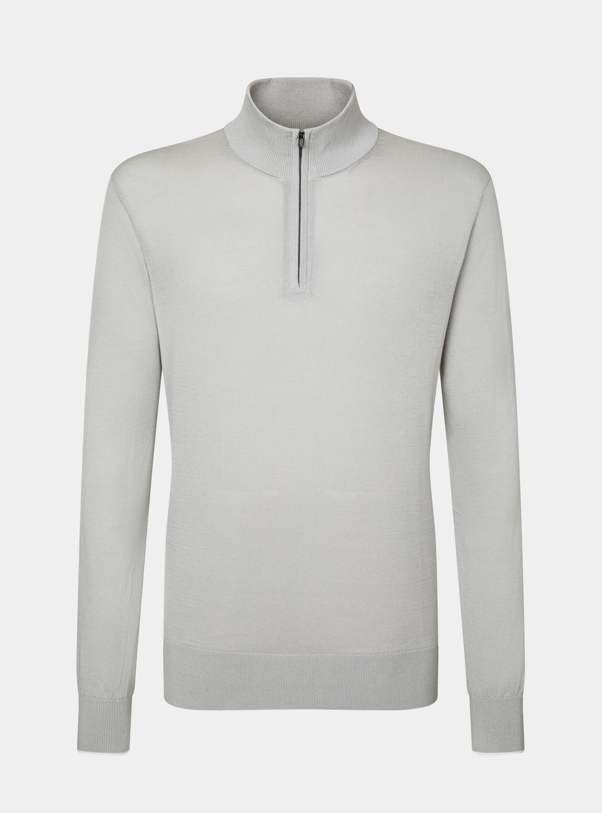 Jersey de algod&oacute;n extrafino con media cremallera, GRIS CLARO JASPEADO