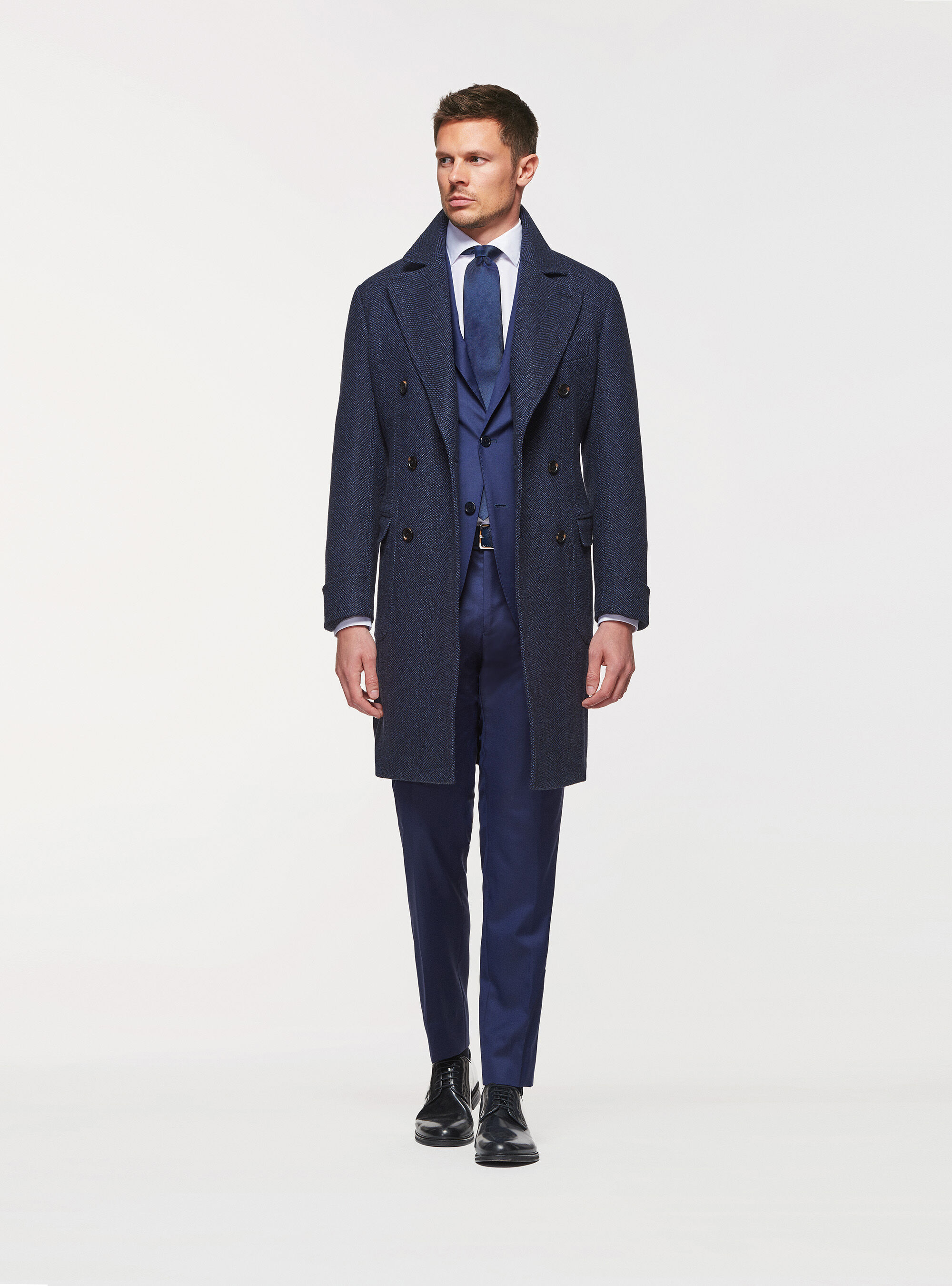 Double breasted coat in herringbone wool blend GutteridgeUS