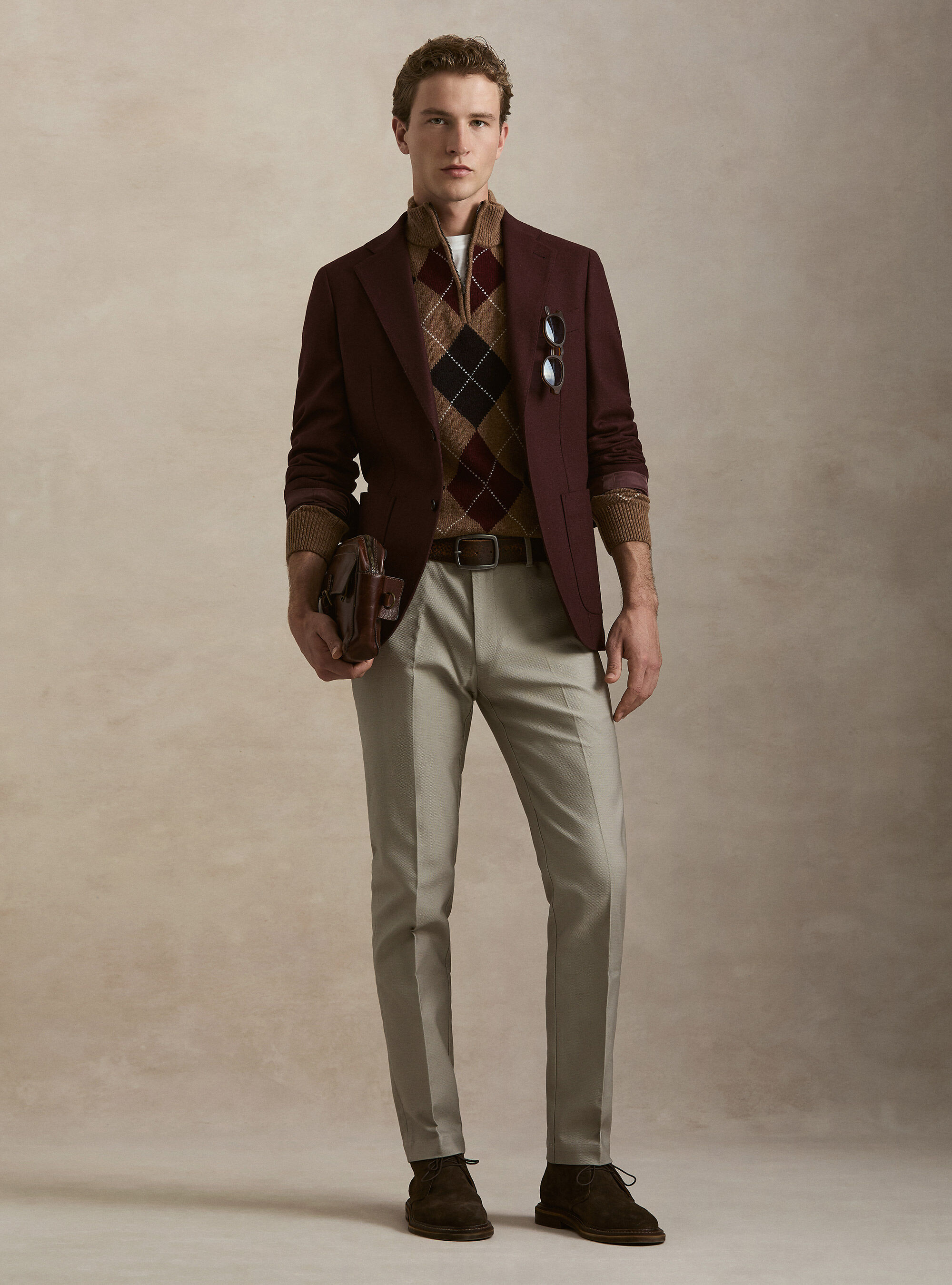 Wool blend flannel blazer, BORDEAUX 0331C