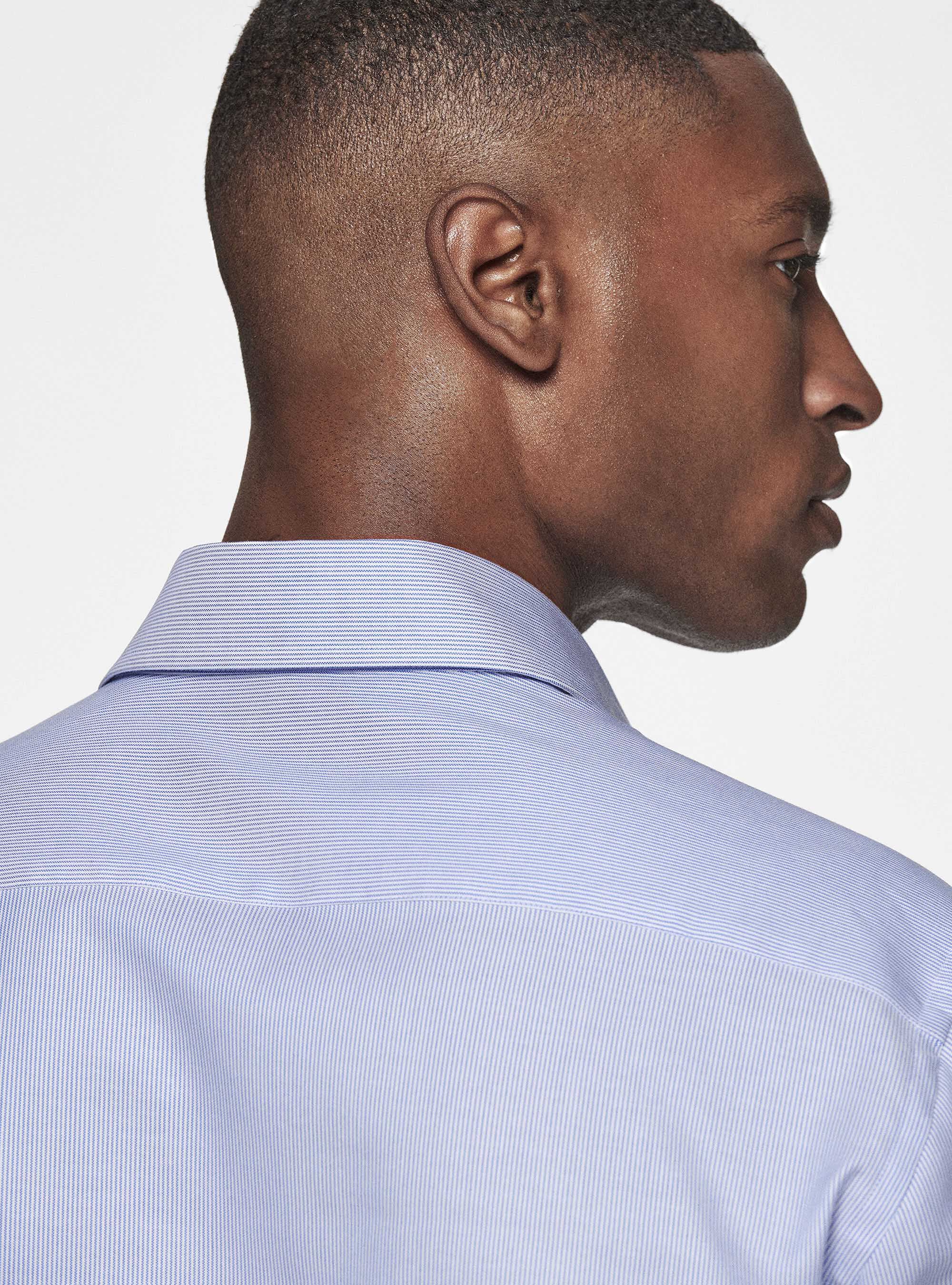 Striped shirt in textured cotton, BLUE