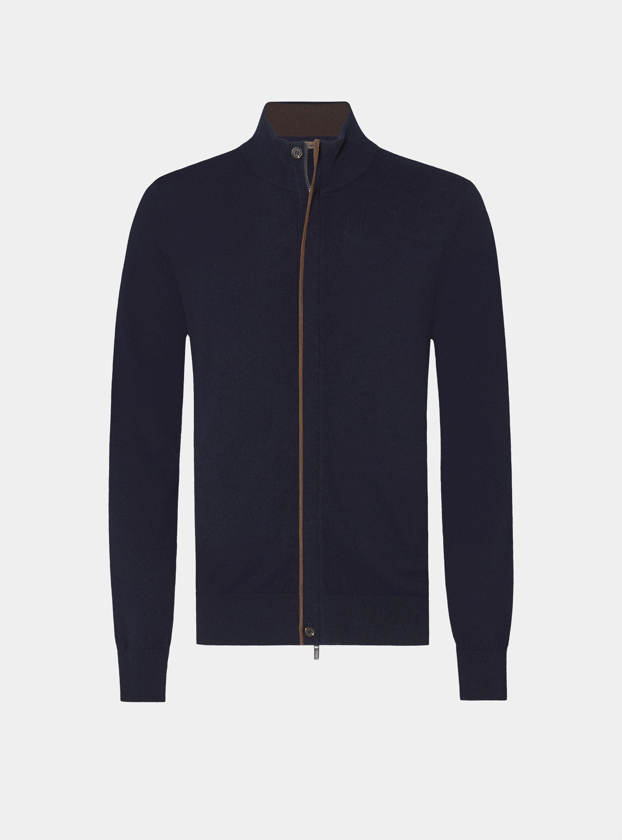 Zip-up cardigan in lambswool and cashmere blend, NAVY BLUE