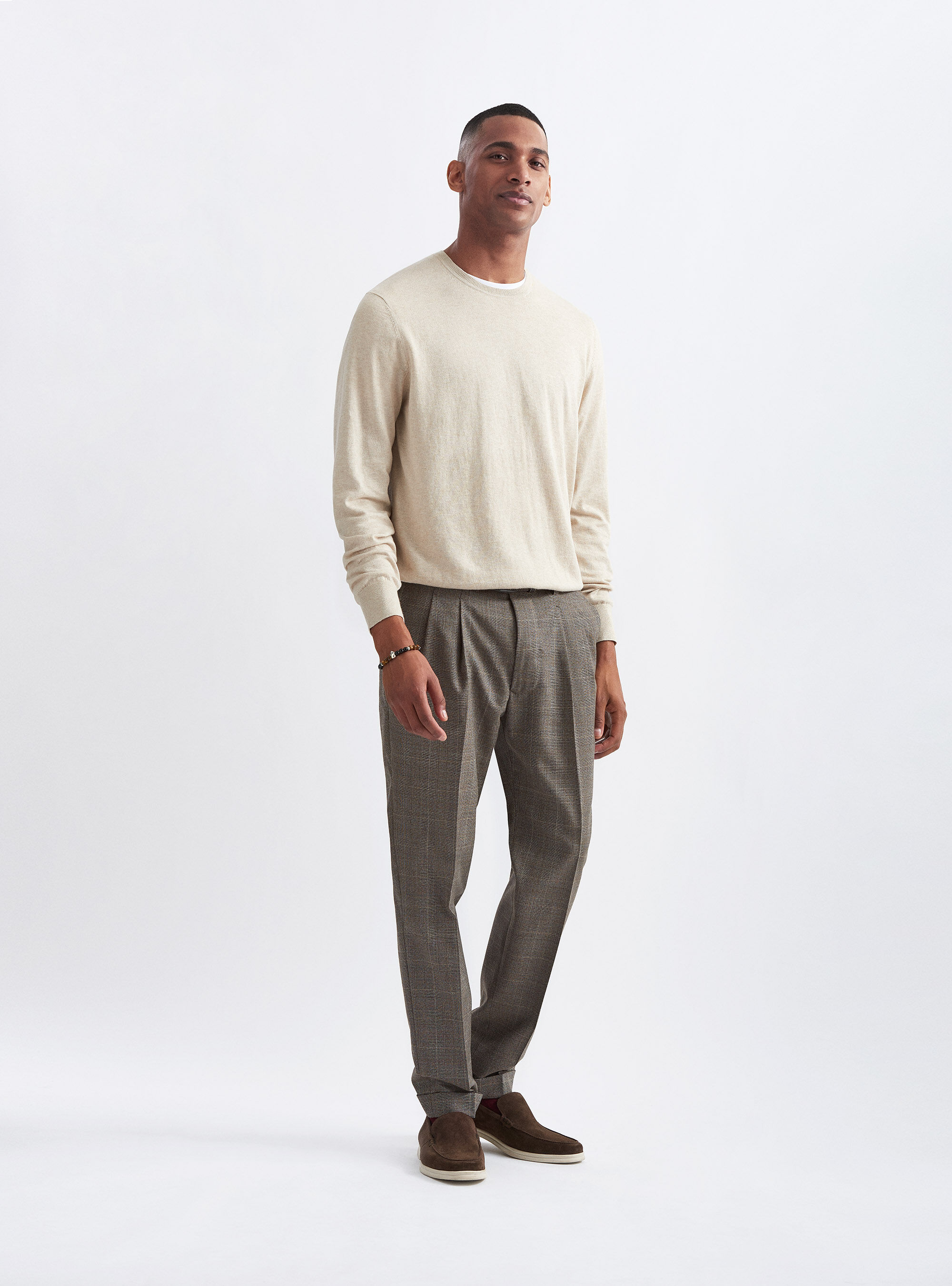 Maglia girocollo in cotone seta e cashmere, ECRU