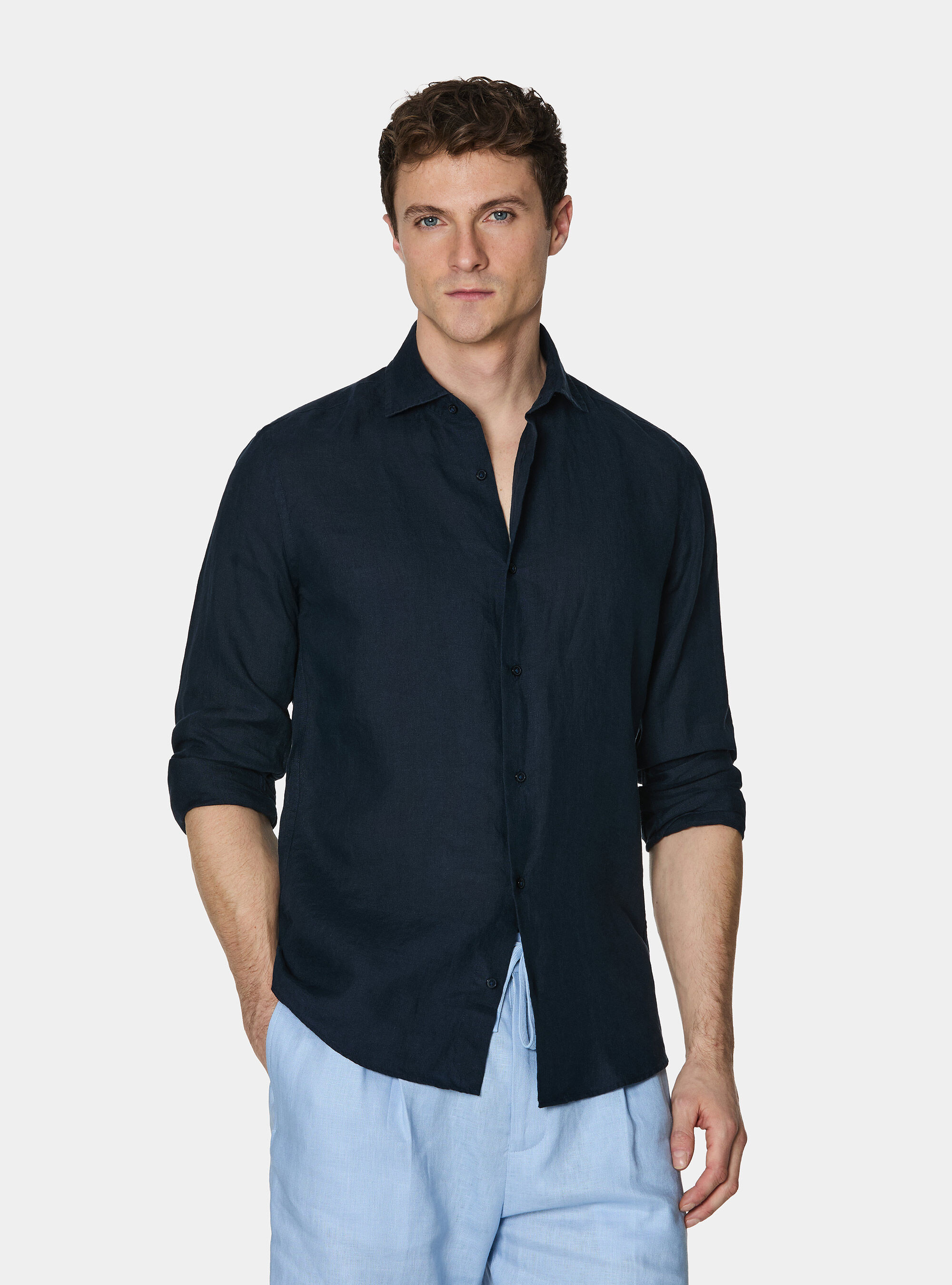 Pure linen shirt, NAVY BLUE