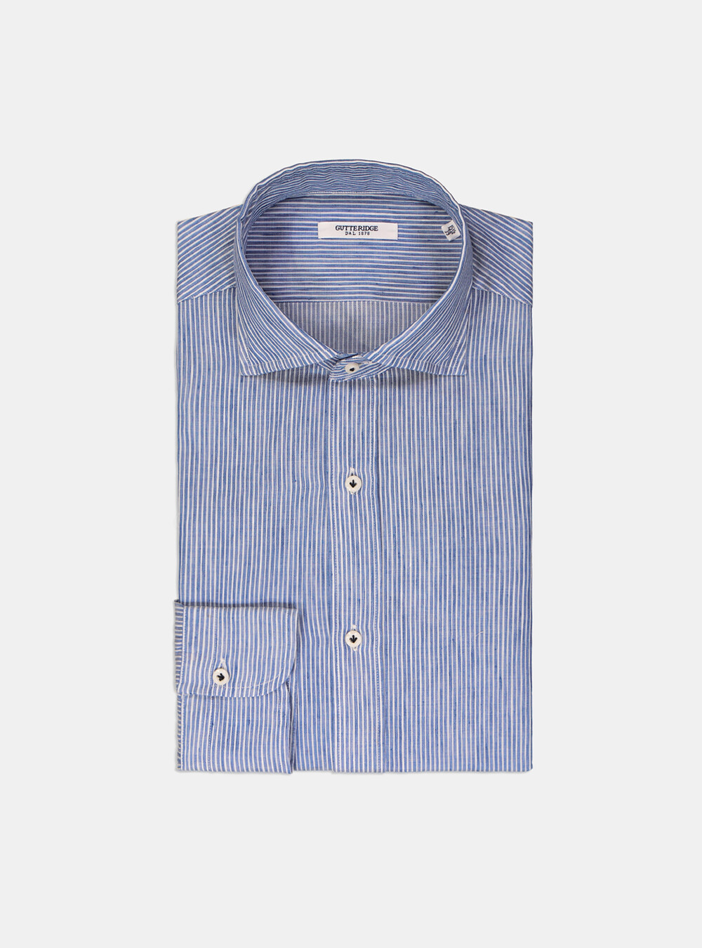 Semi Open Collar French Collar Shirt In Linen And Striped Cotton Semi Open Collar French Collar Shirt In Linen And Striped Cotton